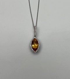 Halskette mit Anhänger, Marquise Orange Bernstein Citrin Diamant Halo 14K Weißgold