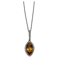 Halskette mit Anhänger, Marquise Orange Bernstein Citrin Diamant Halo 14K Weißgold