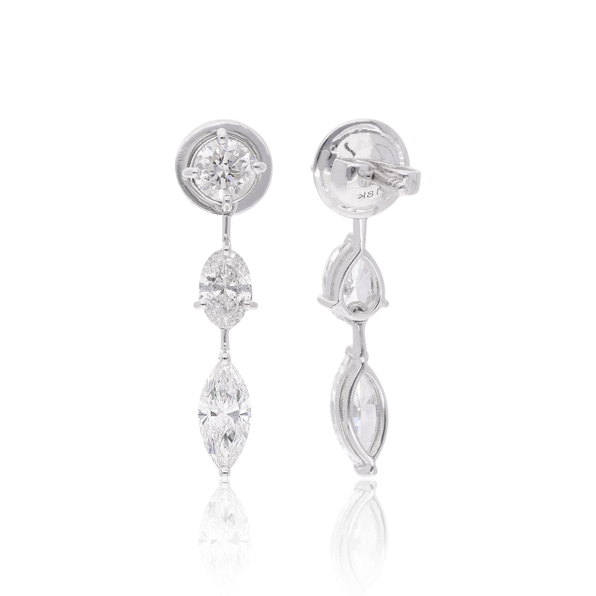 Modern Marquise Oval & Round Diamond Dangle Earrings 18 Karat White Gold Fine Jewelry For Sale