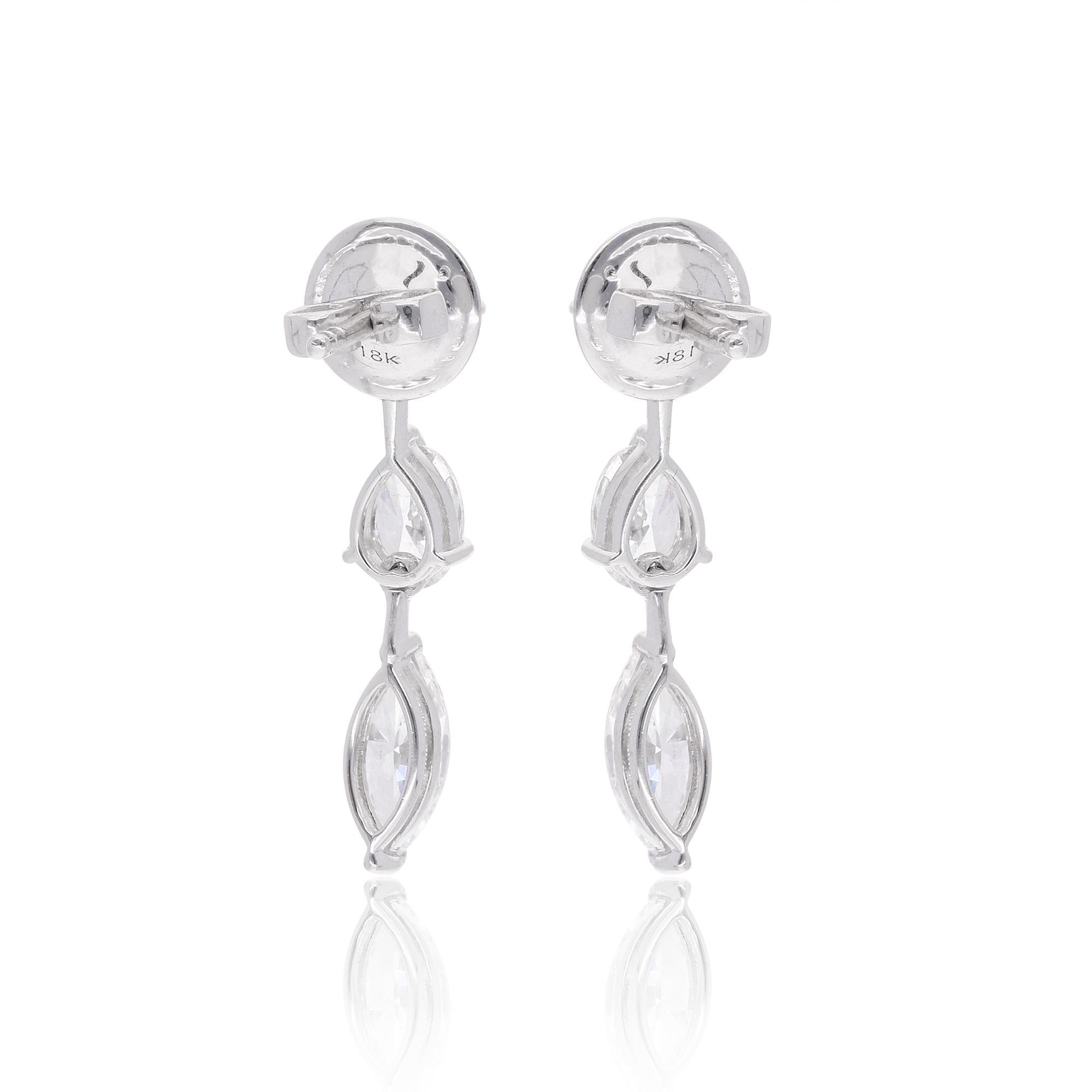 Women's Marquise Oval & Round Diamond Dangle Earrings 18 Karat White Gold Fine Jewelry For Sale