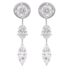 Marquise Oval & Round Diamond Dangle Earrings 18 Karat White Gold Fine Jewelry