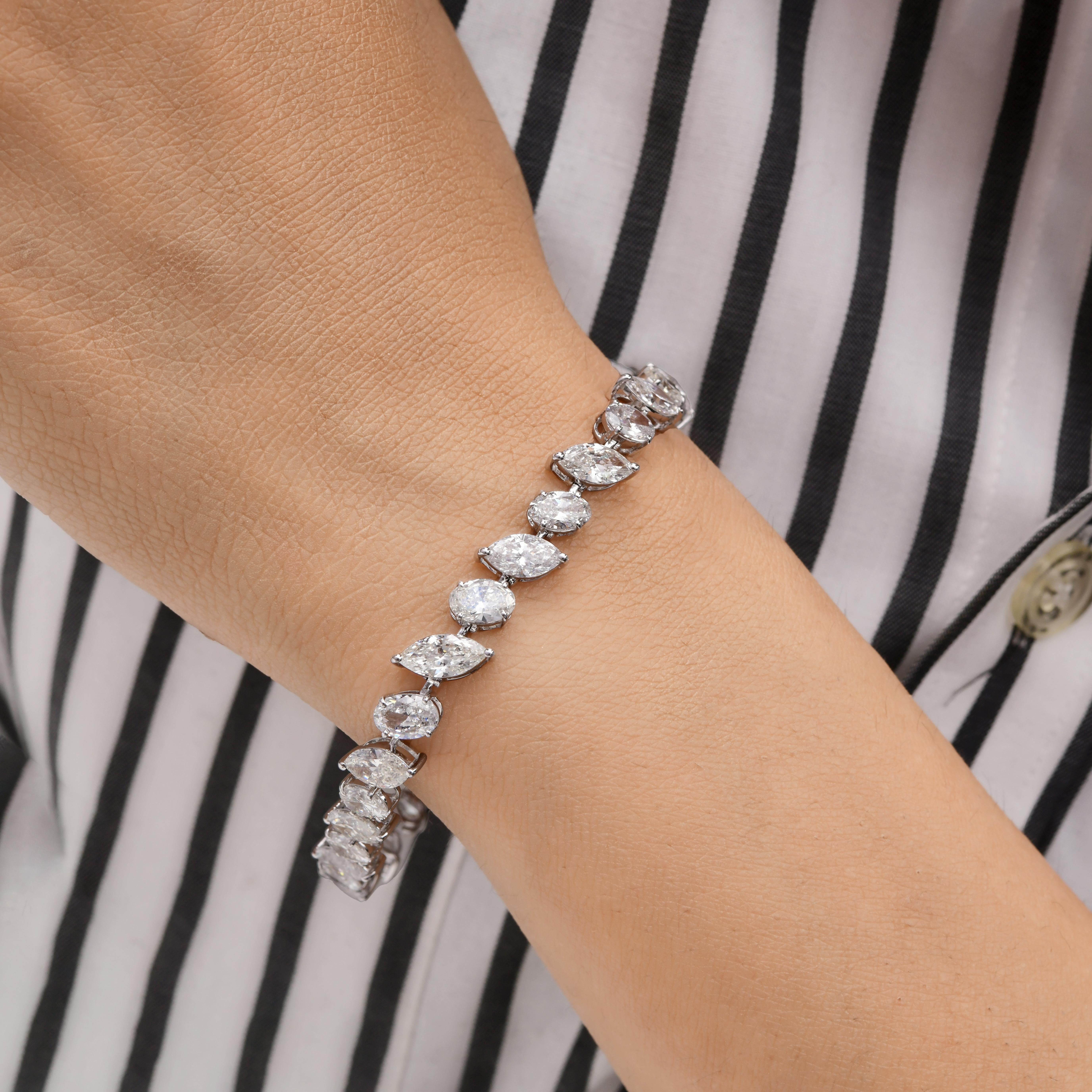 Marquise Oval SI/H Natürlicher Diamant Armband 14k Weißgold Feiner Schmuck Geschenk im Angebot 4