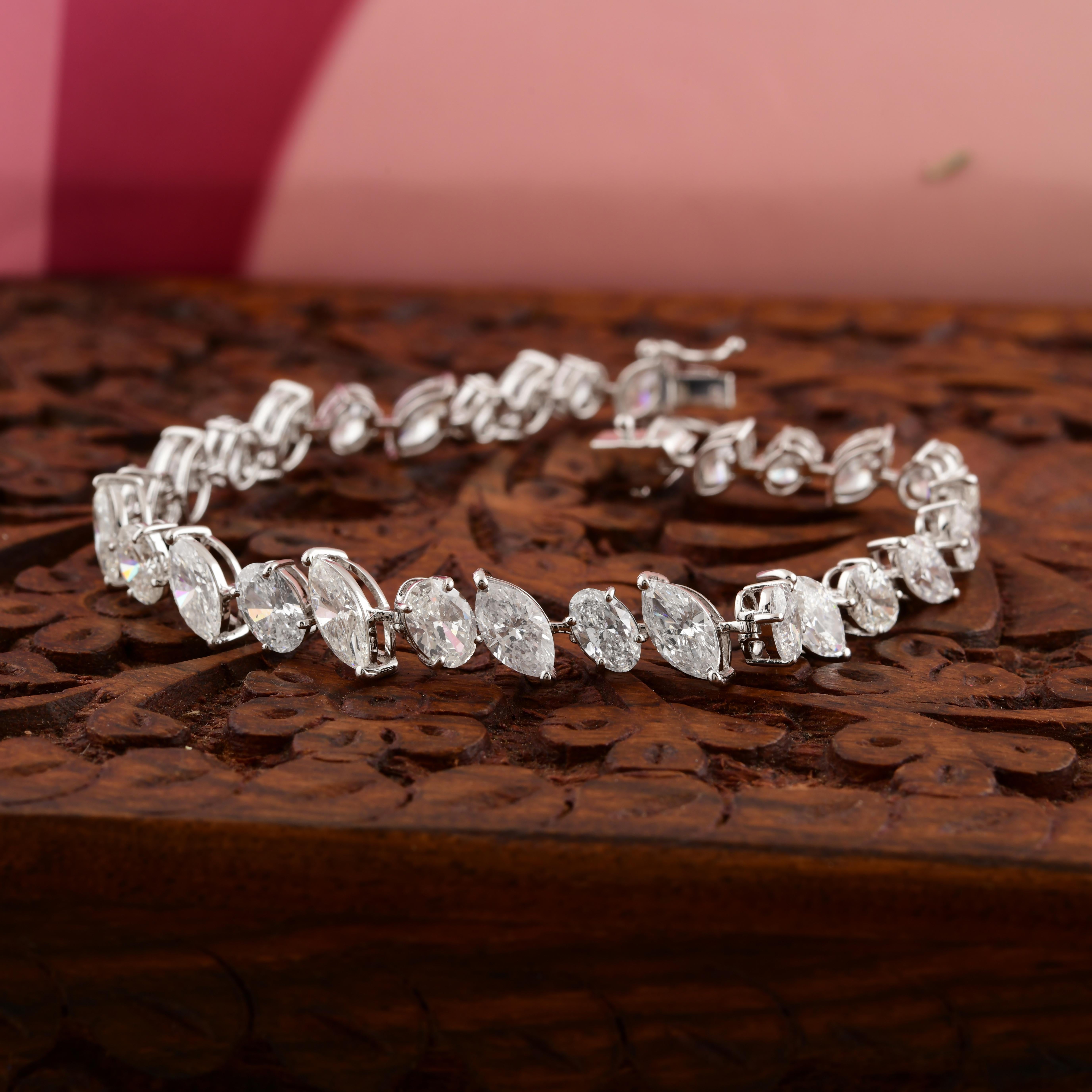 Marquise Oval SI/H Natürlicher Diamant Armband 14k Weißgold Feiner Schmuck Geschenk (Gemischter Schliff) im Angebot