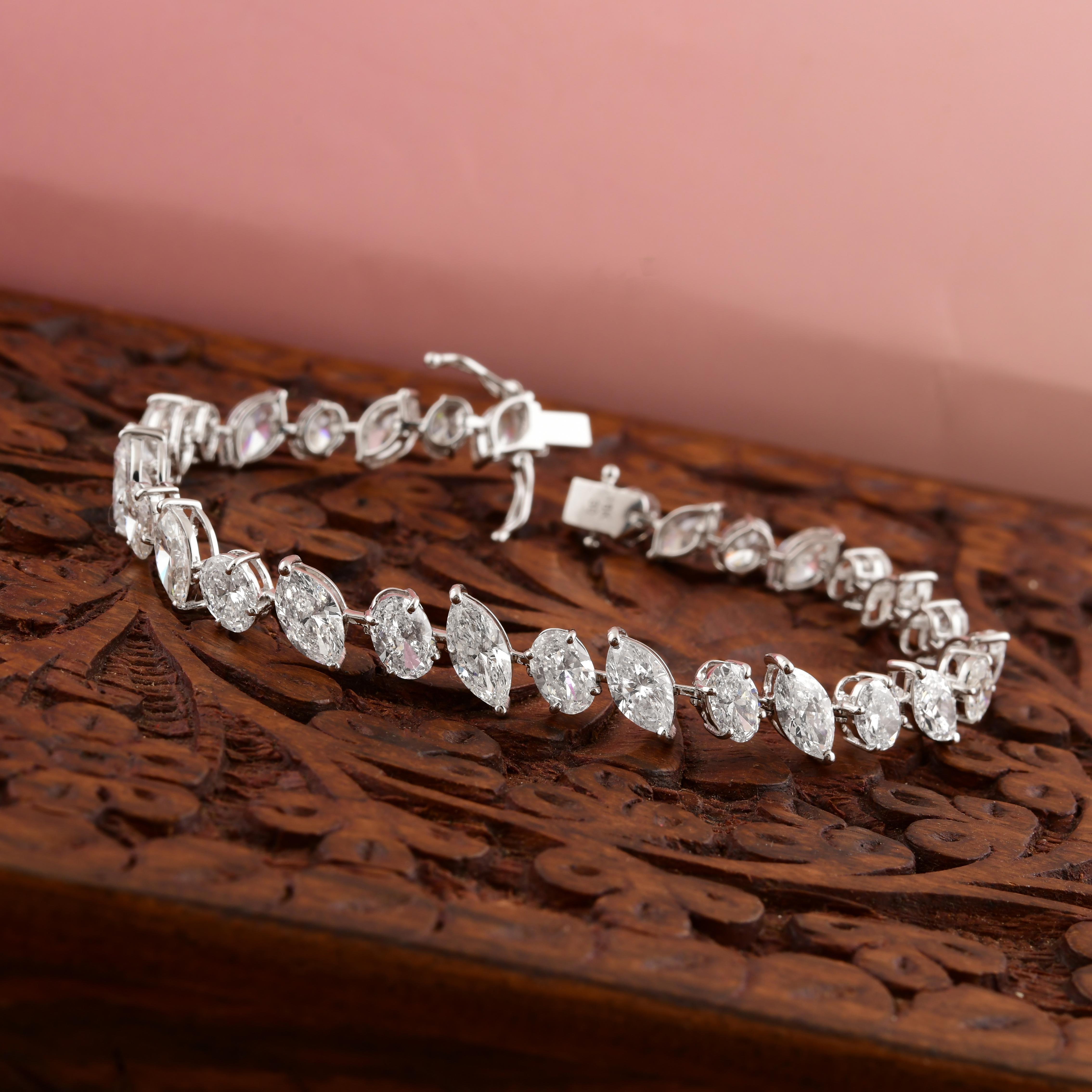 Marquise Oval SI/H Natürlicher Diamant Armband 14k Weißgold Feiner Schmuck Geschenk im Zustand „Neu“ im Angebot in Diera, Dubai