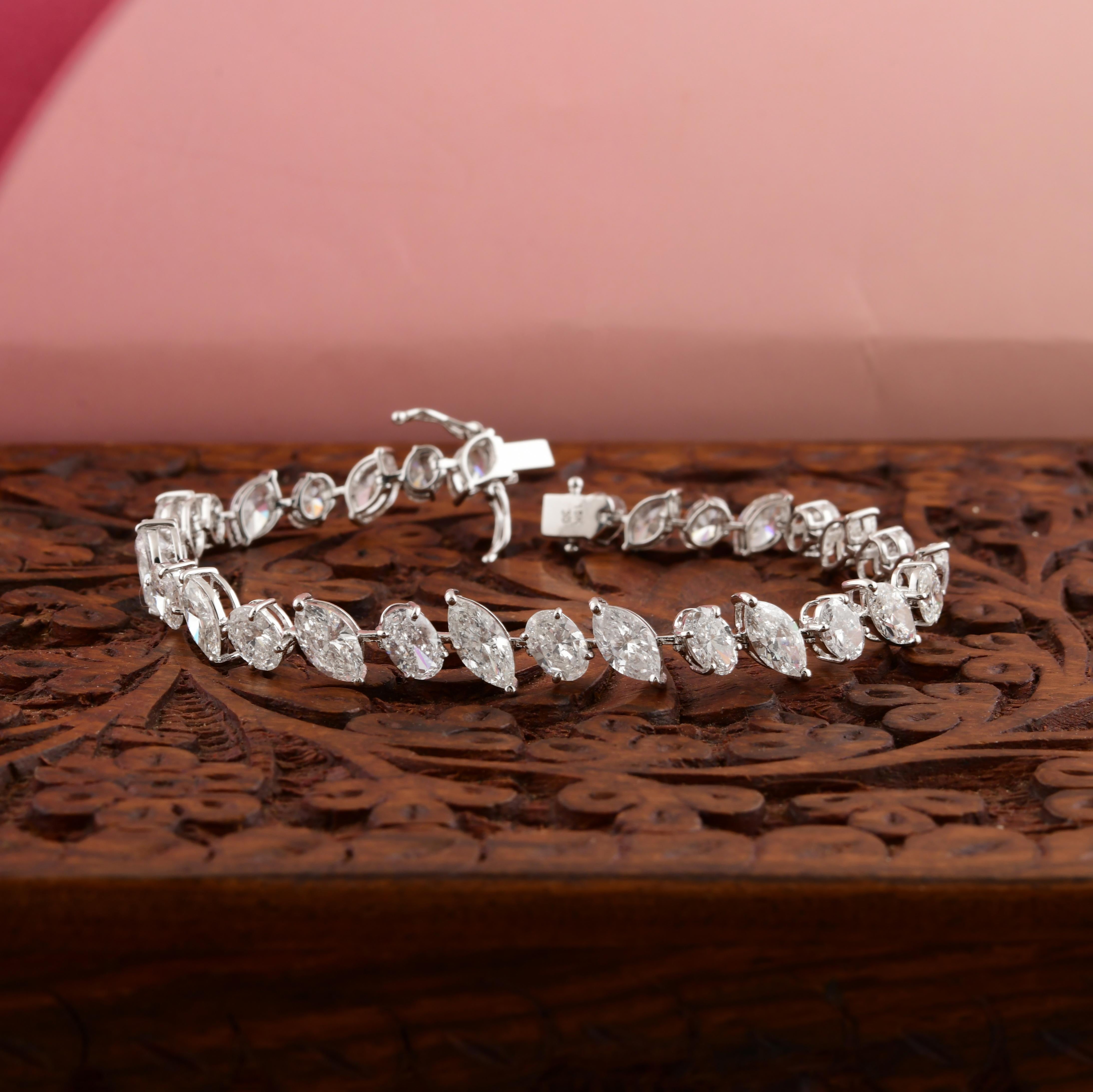 Marquise Oval SI/H Natürlicher Diamant Armband 14k Weißgold Feiner Schmuck Geschenk Damen im Angebot