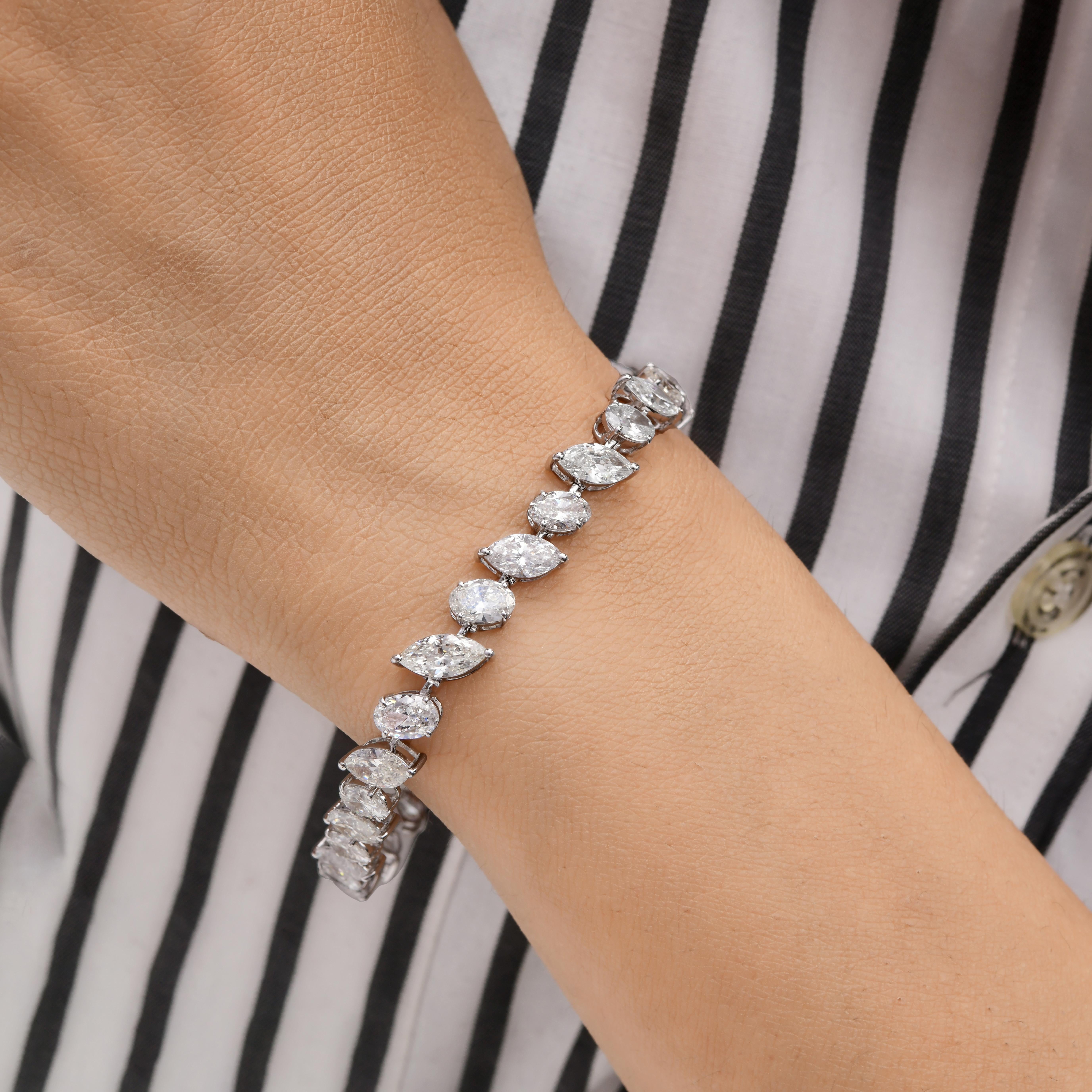 Marquise Oval SI/H Natürlicher Diamant Armband 14k Weißgold Feiner Schmuck Geschenk im Angebot 1