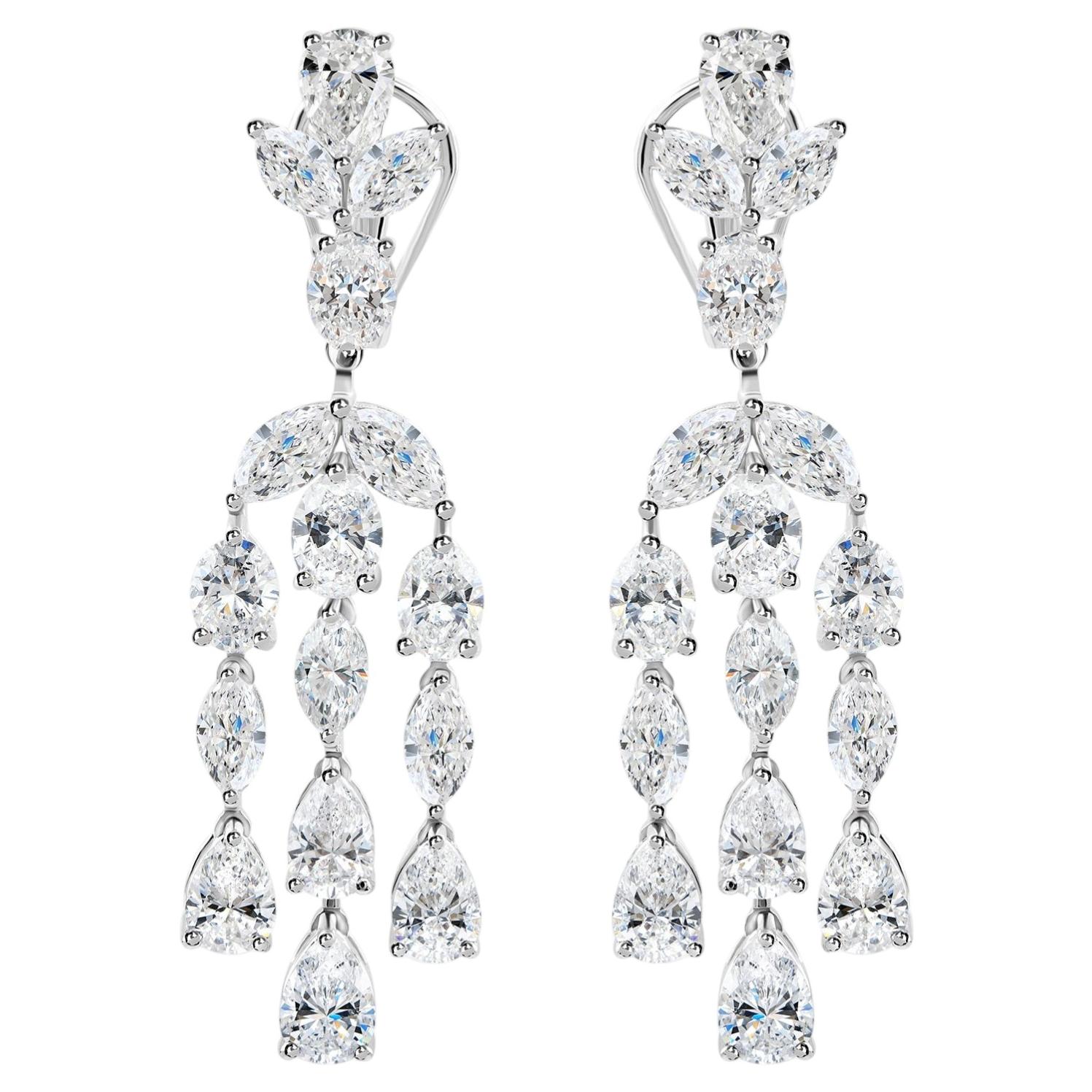 Marquise Pear 10.75 Ct. Diamond Chandelier Drop Earrings Handmade 18K White Gold