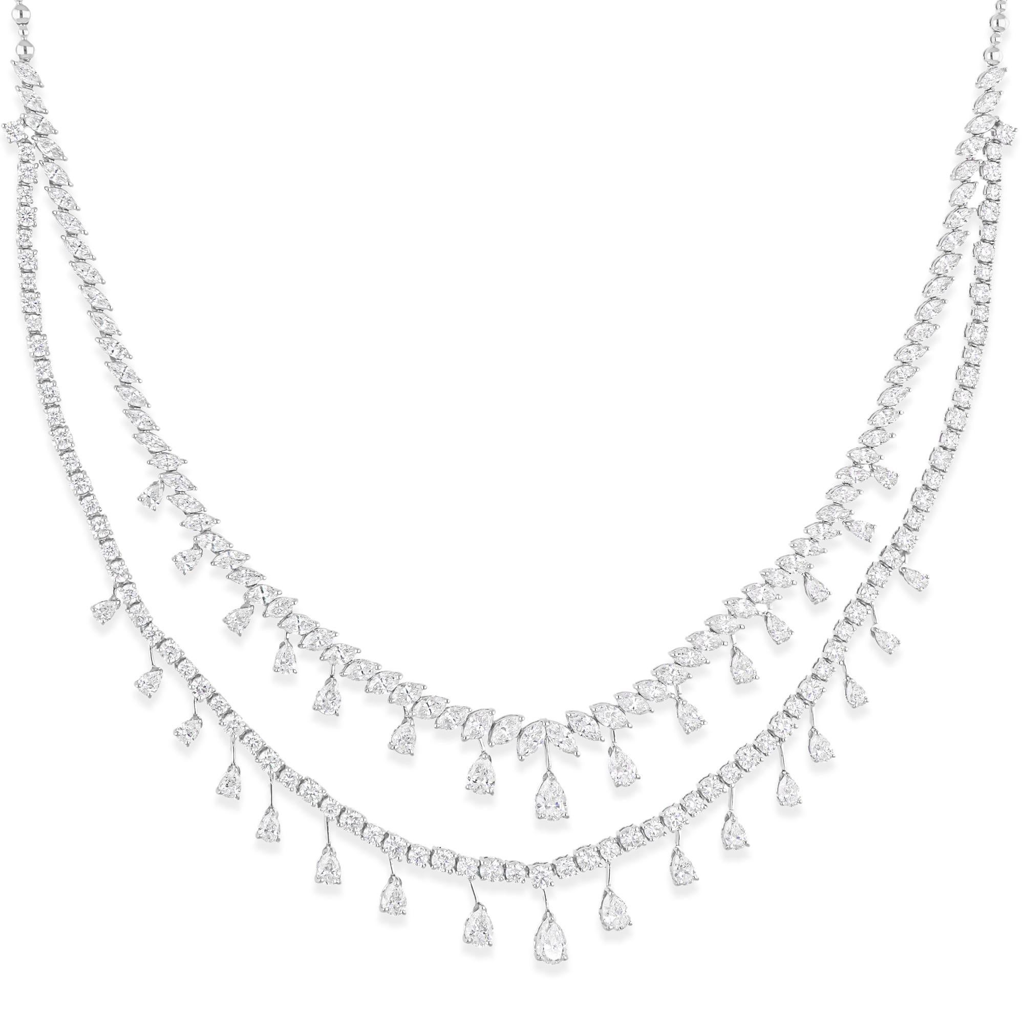 Moderne 15.40 Carat SI Clarity HI Color Brilliant Cut Diamond Necklace Or blanc 18K en vente