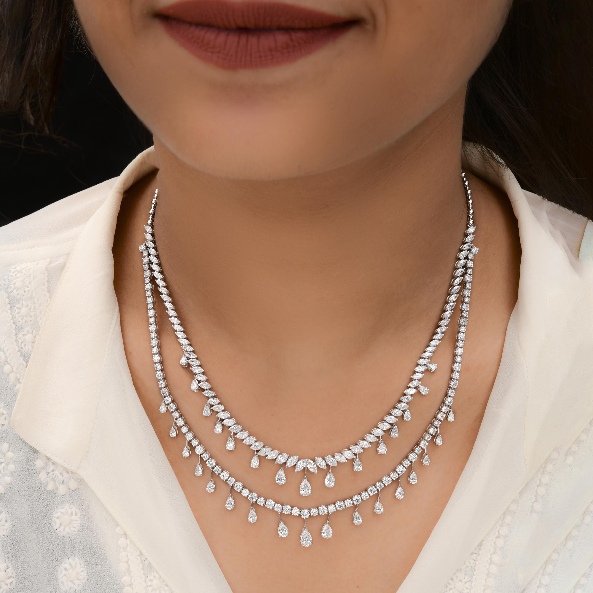 Taille poire 15.40 Carat SI Clarity HI Color Brilliant Cut Diamond Necklace Or blanc 18K en vente