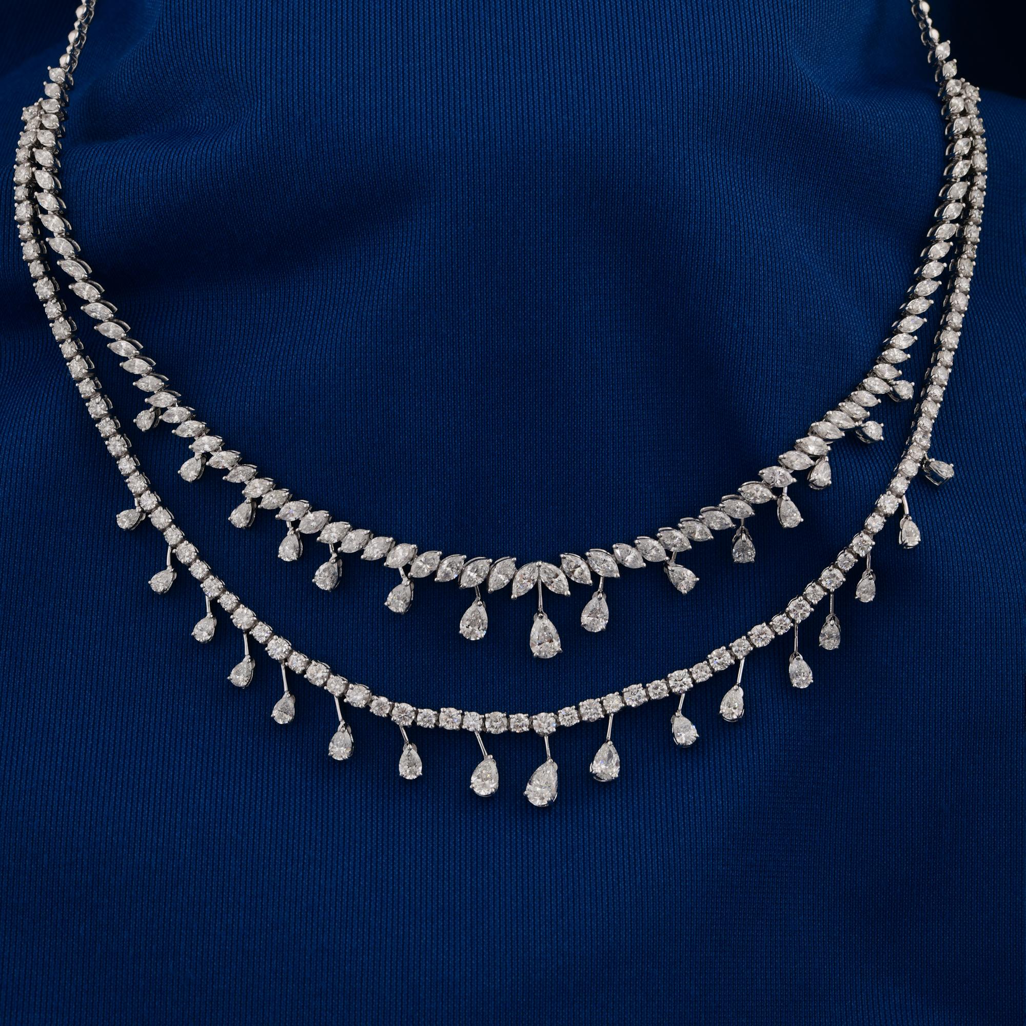 15.40 Carat SI Clarity HI Color Brilliant Cut Diamond Necklace Or blanc 18K Pour femmes en vente