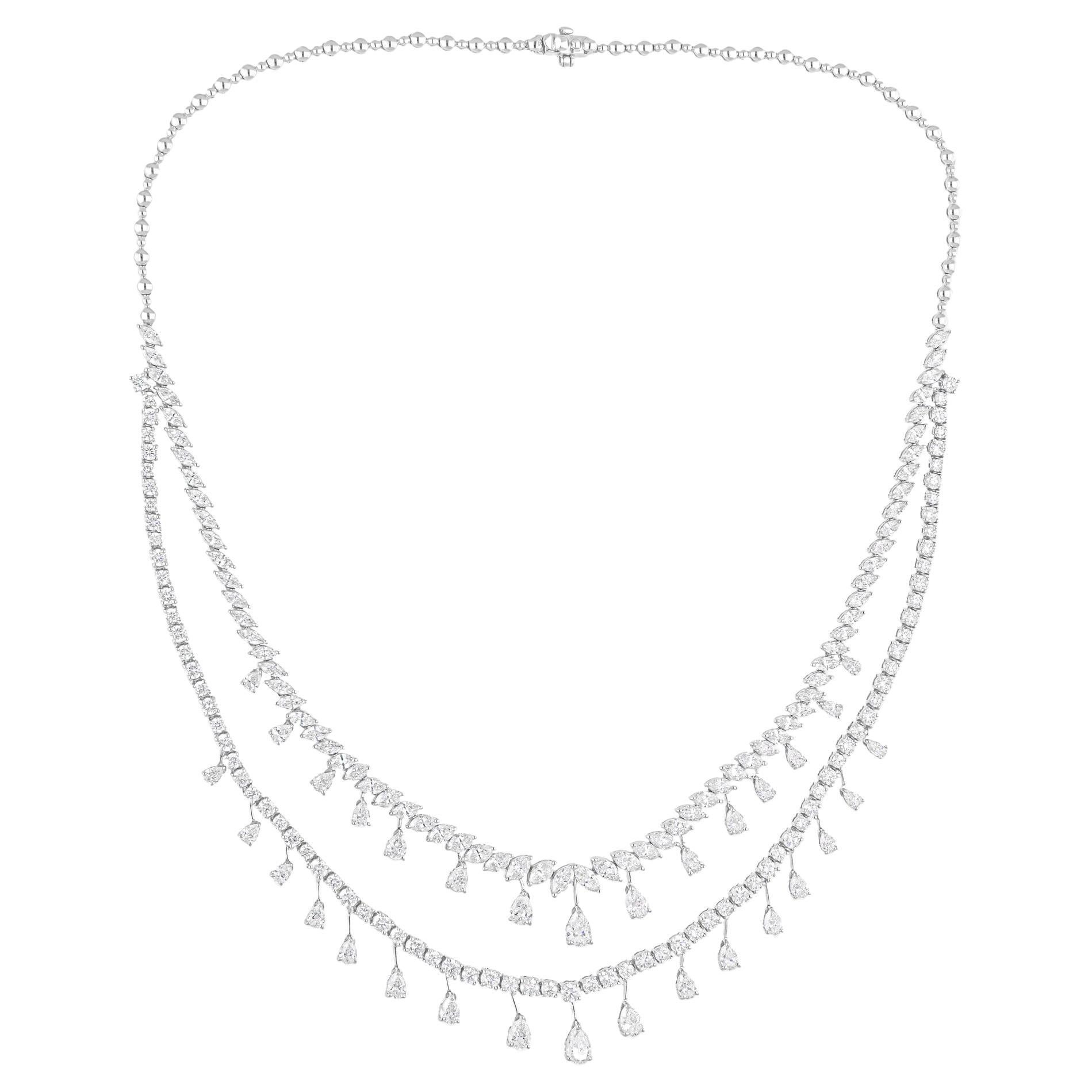 15.40 Carat SI Clarity HI Color Brilliant Cut Diamond Necklace 18K White Gold