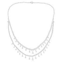 15.40 Carat SI Clarity HI Color Brilliant Cut Diamond Necklace 18K White Gold