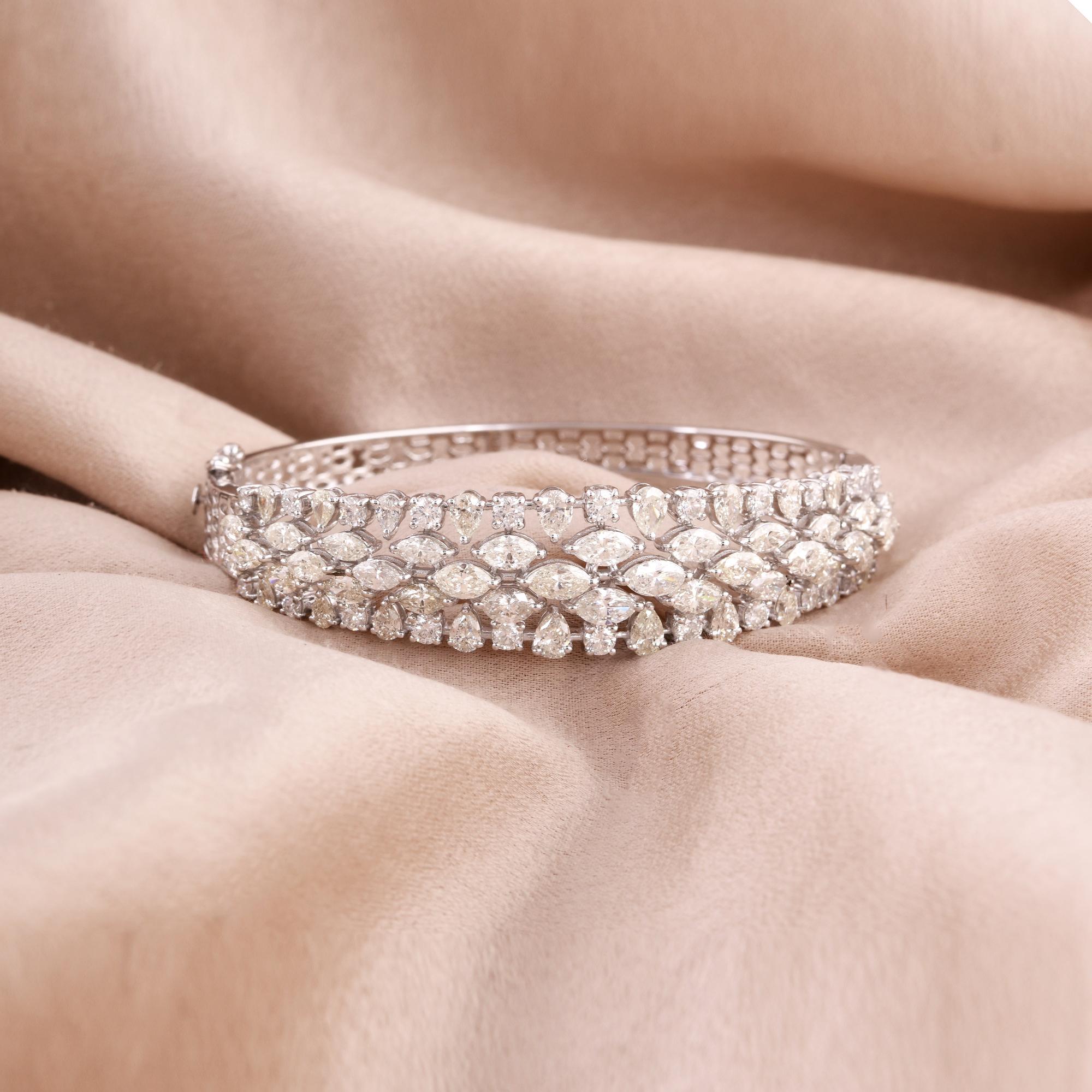 Pear Cut Marquise & Pear Diamond Bangle Bracelet 14 Karat White Gold Handmade Jewelry For Sale