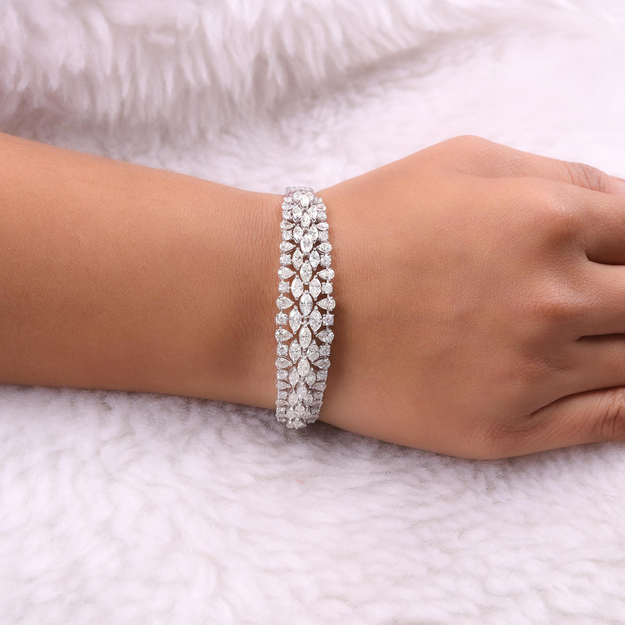 Women's Marquise & Pear Diamond Bangle Bracelet 14 Karat White Gold Handmade Jewelry For Sale