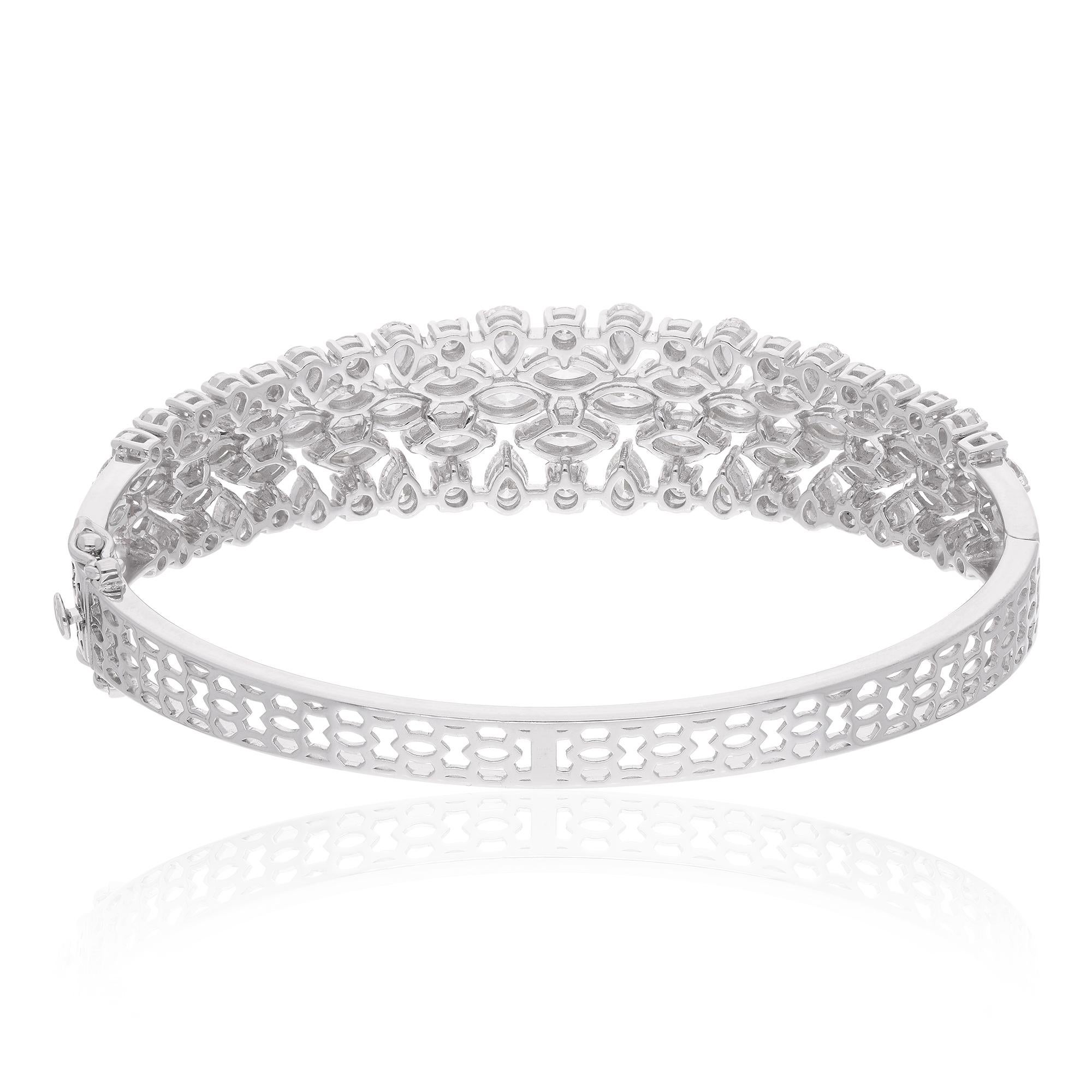 Modern Marquise & Pear Diamond Bangle Bracelet 18 Karat White Gold Handmade Jewelry For Sale