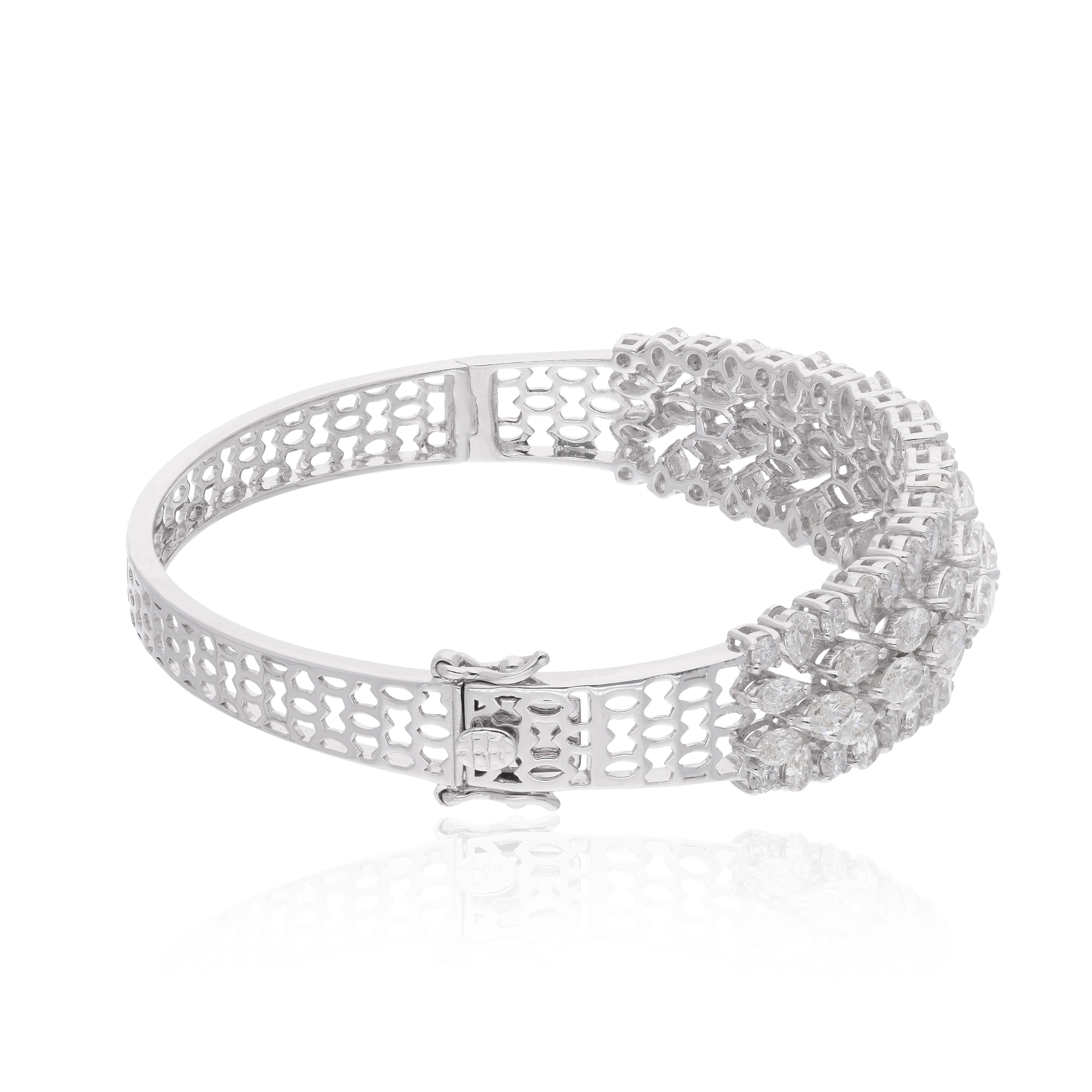 Marquise & Pear Diamond Bangle Bracelet 18 Karat White Gold Handmade Jewelry For Sale 1