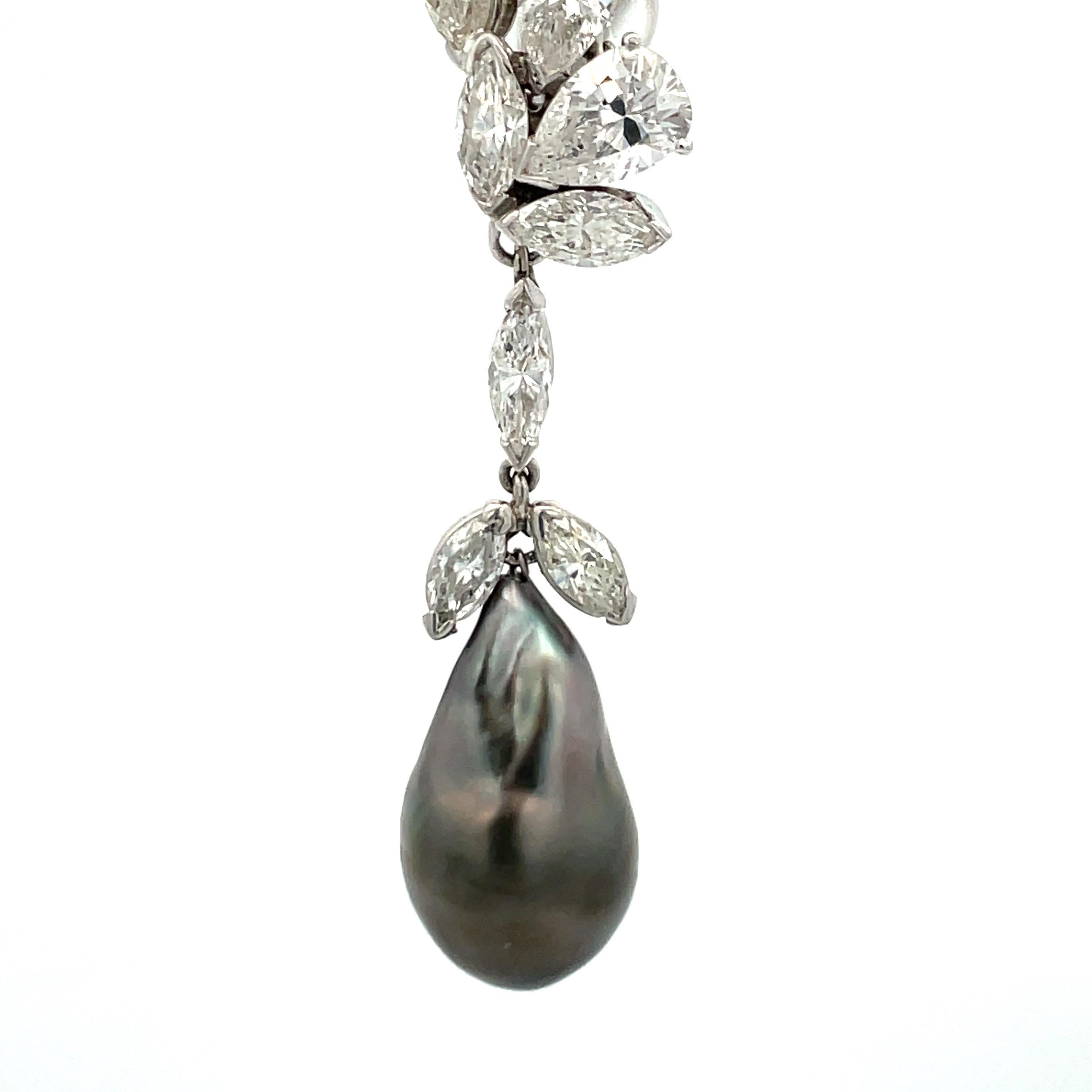Marquise Birnen-Diamant-Cluster-Tropfen-Ohrringe aus Barock Tahiti- und Südseeperlen (Zeitgenössisch) im Angebot
