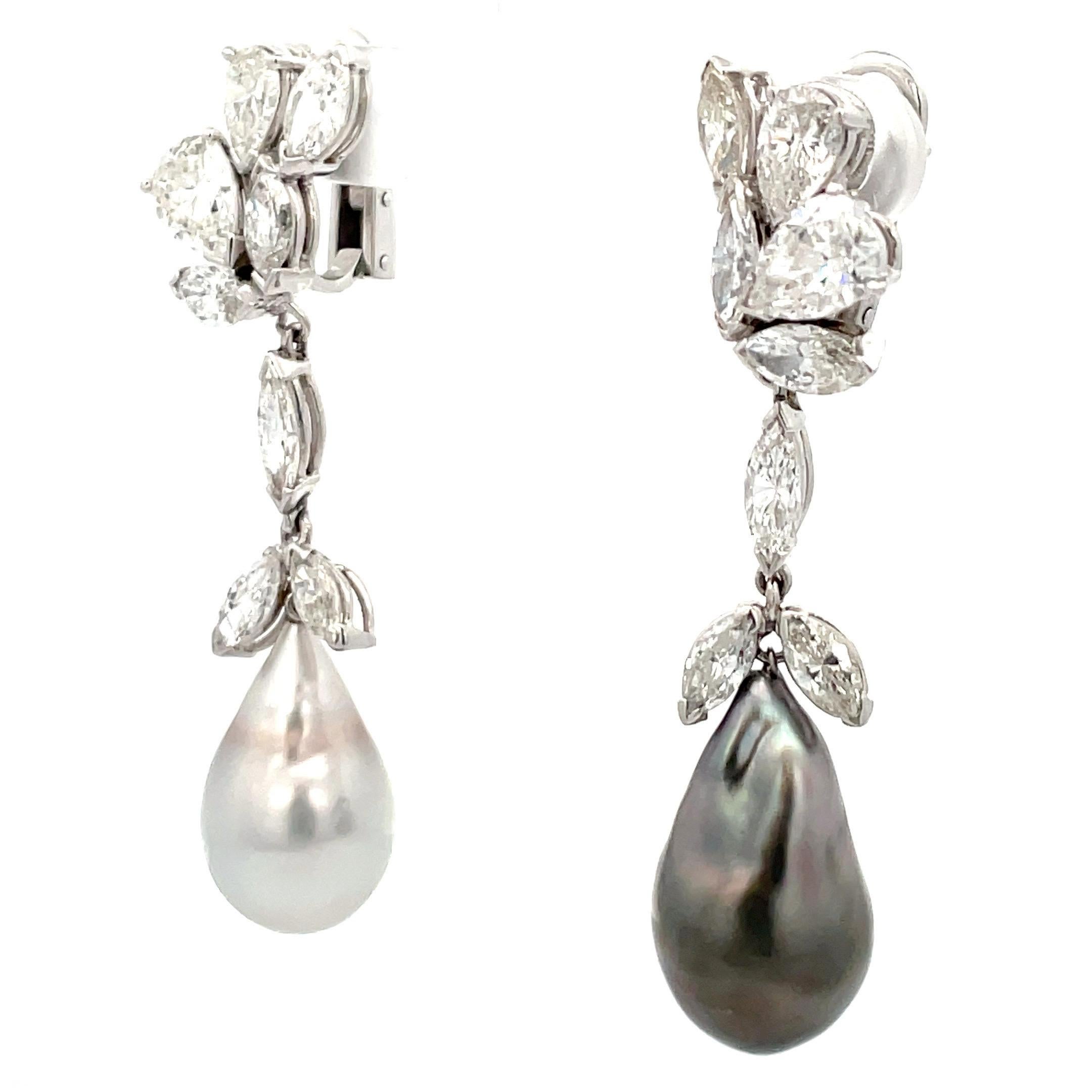 Marquise Birnen-Diamant-Cluster-Tropfen-Ohrringe aus Barock Tahiti- und Südseeperlen (Tropfenschliff) im Angebot