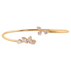 Bracelet manchette jonc en or jaune 14 carats avec diamants taille marquise et poire