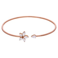 SI Clarity HI Color Marquise Diamond Cuff Bangle Bracelet 14 Karat Rose Gold