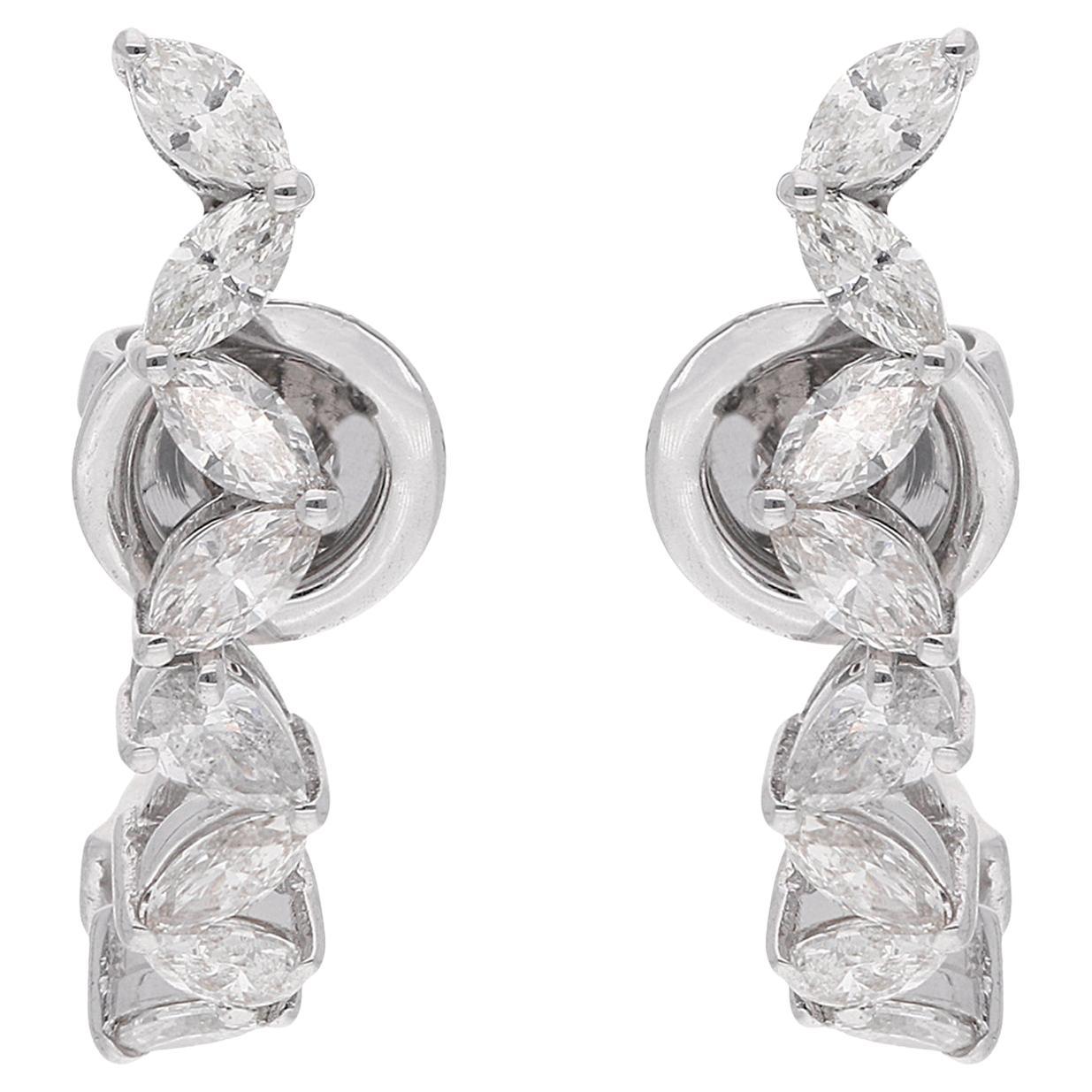 Marquise 
Pear Diamond Hoop Earrings 14 Karat Weißgold Handmade Fine Jewelry