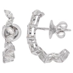 Marquise & Pear Diamond Hoop Earrings 18 Karat White Gold Handmade Fine Jewelry