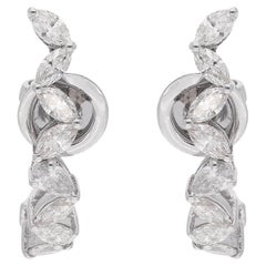 Pendientes de aro de diamantes marquesa y pera Oro blanco de 18 quilates Joyería fina hecha a mano