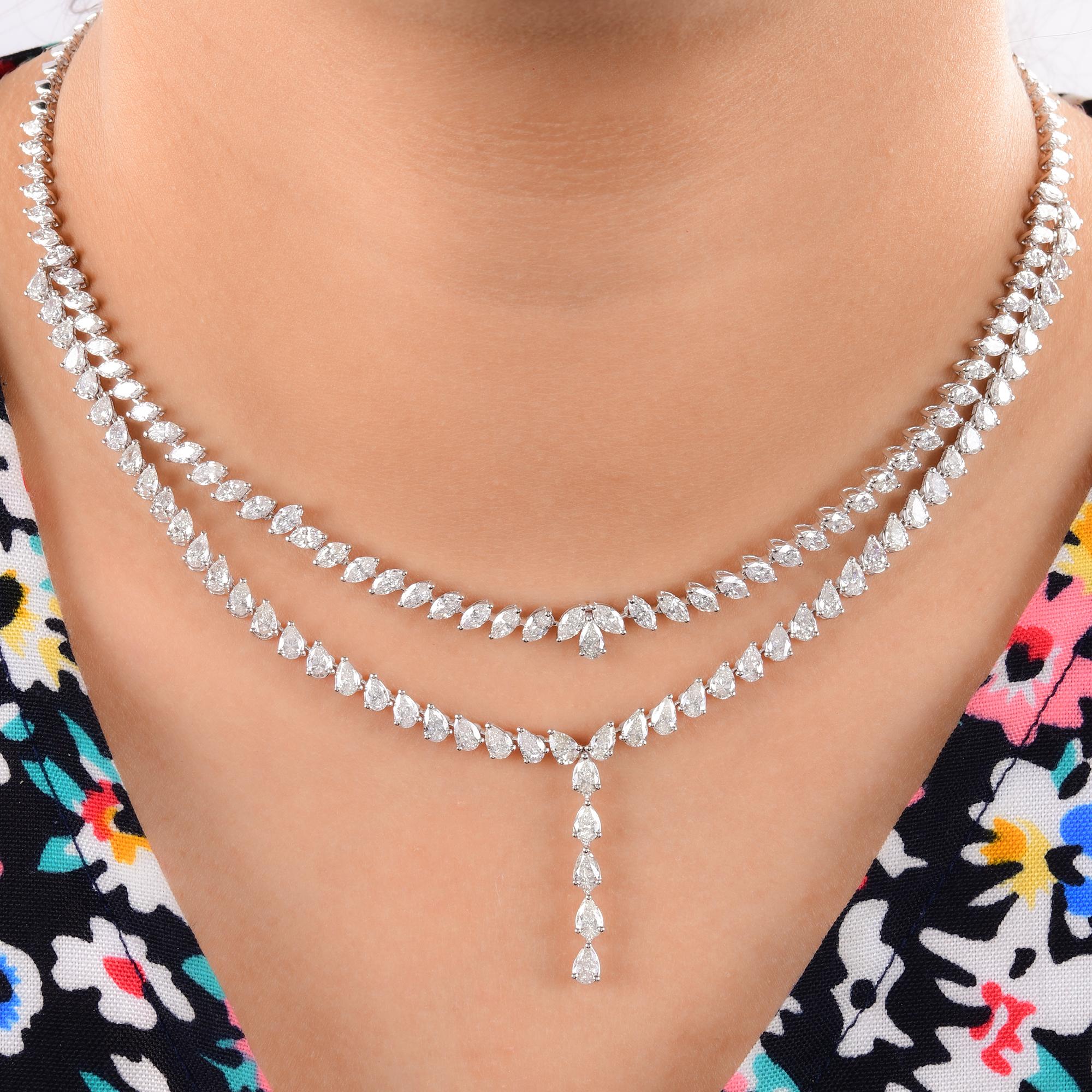 Pear Cut Marquise & Pear Diamond Lariat Necklace 14 Karat White Gold Handmade Jewelry For Sale