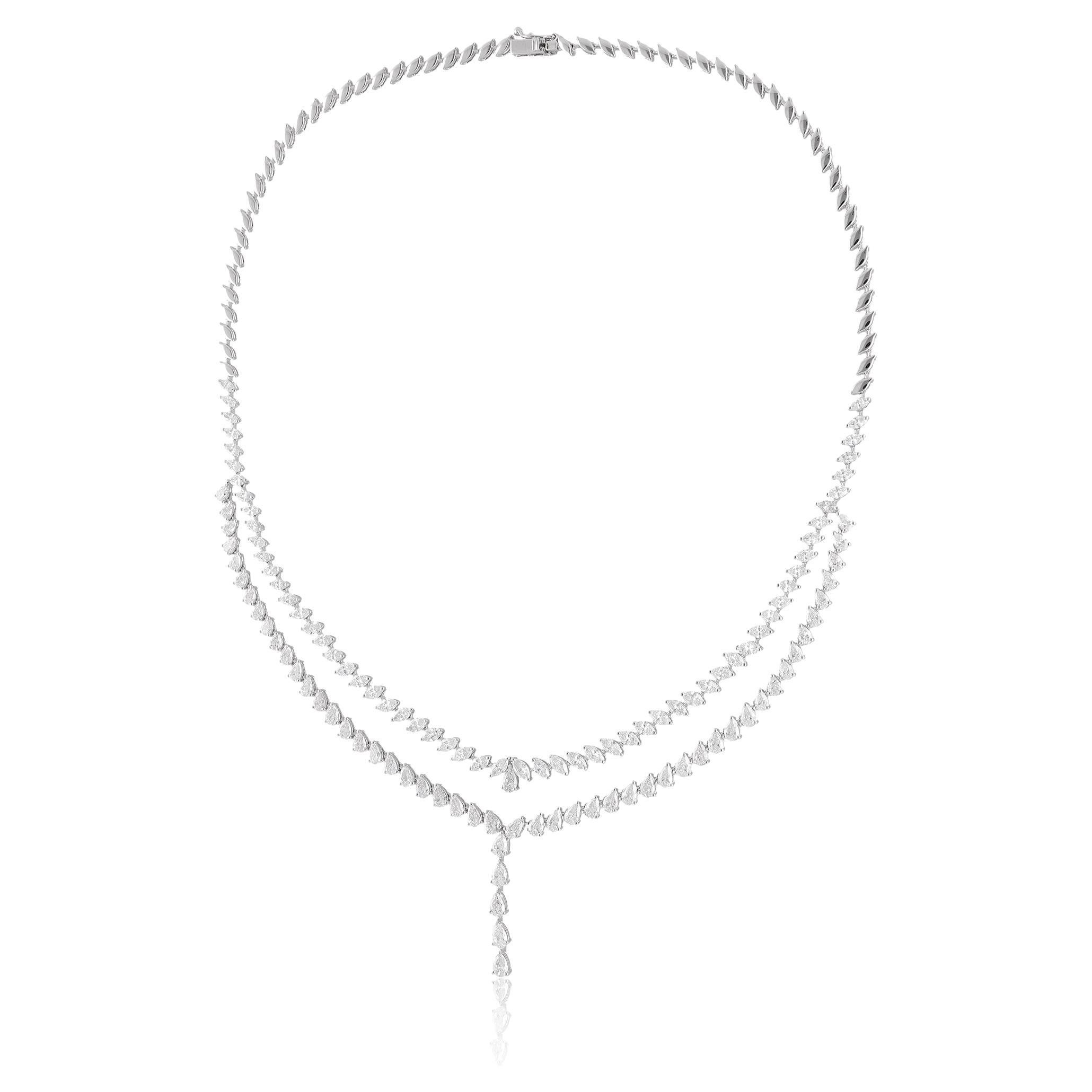 Marquise & Pear Diamond Lariat Necklace 18 Karat White Gold Handmade Jewelry