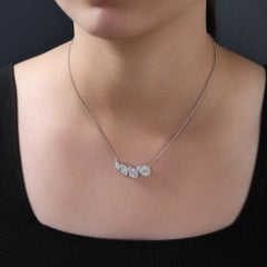 18K White Gold 1.79ct Natural Diamond Cluster Bar Necklace, Anniversary Gift Set