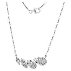 18K White Gold 1.79ct Natural Diamond Cluster Bar Necklace, Anniversary Gift Set