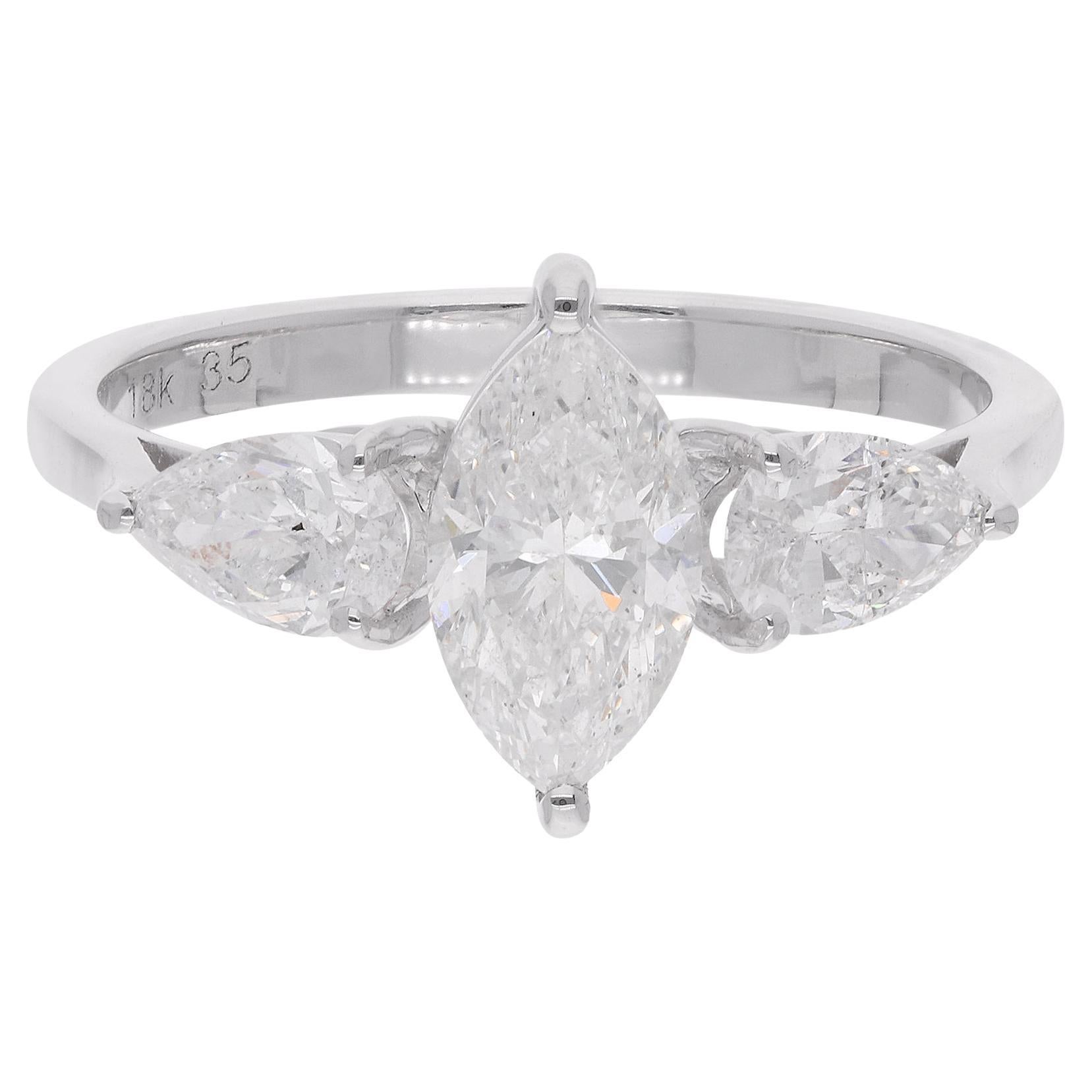 Promise-Ring aus 14 Karat Weißgold mit Marquise- und birnenförmigem Diamanten, handgefertigt