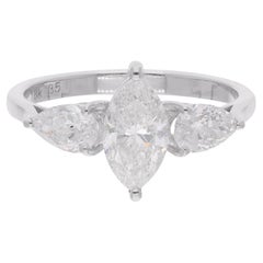 Marquise & Pear Diamond Promise Ring 14 Karat White Gold Handmade Fine Jewelry