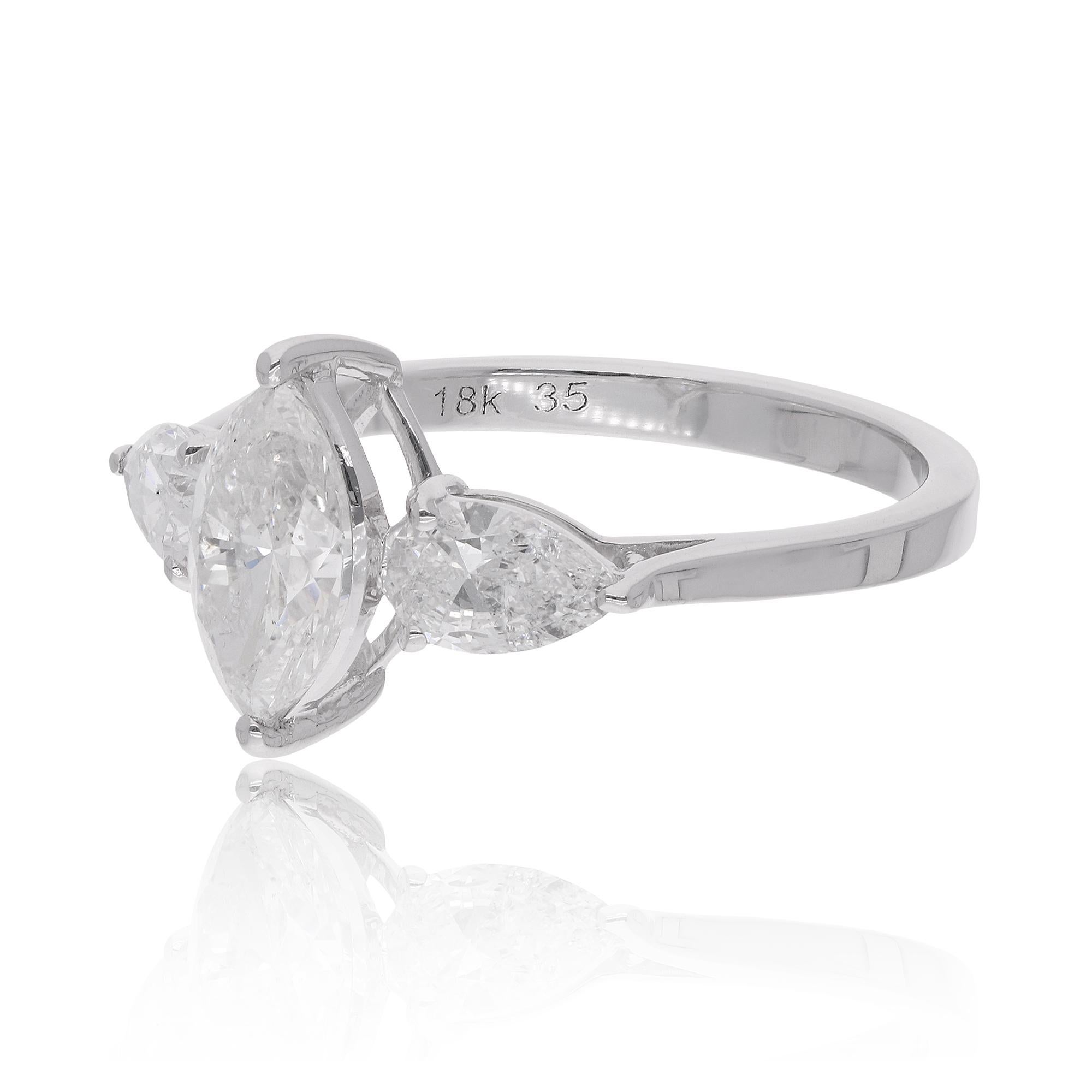 Modern Marquise & Pear Diamond Promise Ring 18 Karat White Gold Handmade Fine Jewelry For Sale