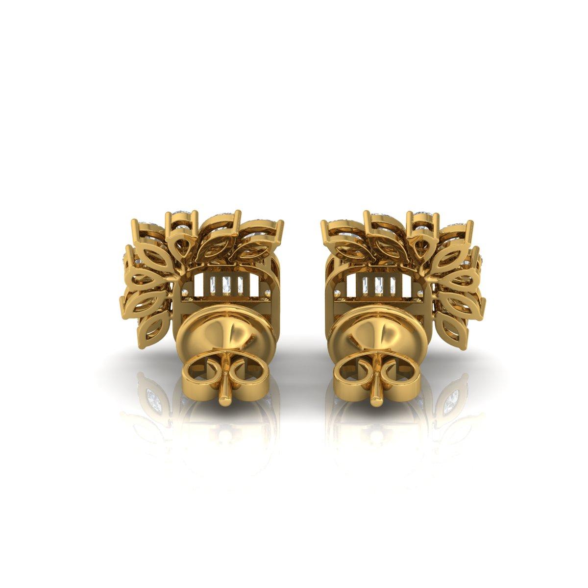 Modern Marquise Pear Diamond Stud Earrings 18 Karat Yellow Gold Handmade Fine Jewelry For Sale