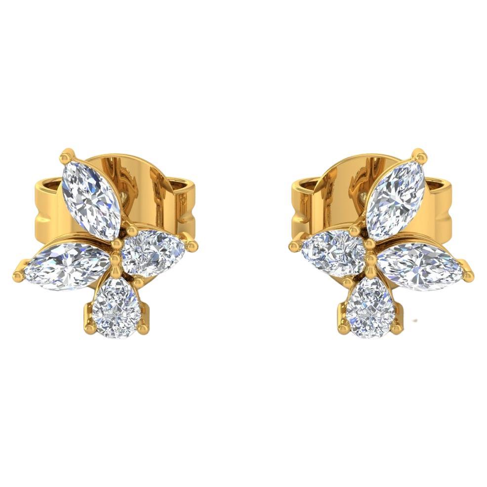 Marquise Pear Diamond Stud Earrings 18 Karat Yellow Gold Handmade Fine Jewelry