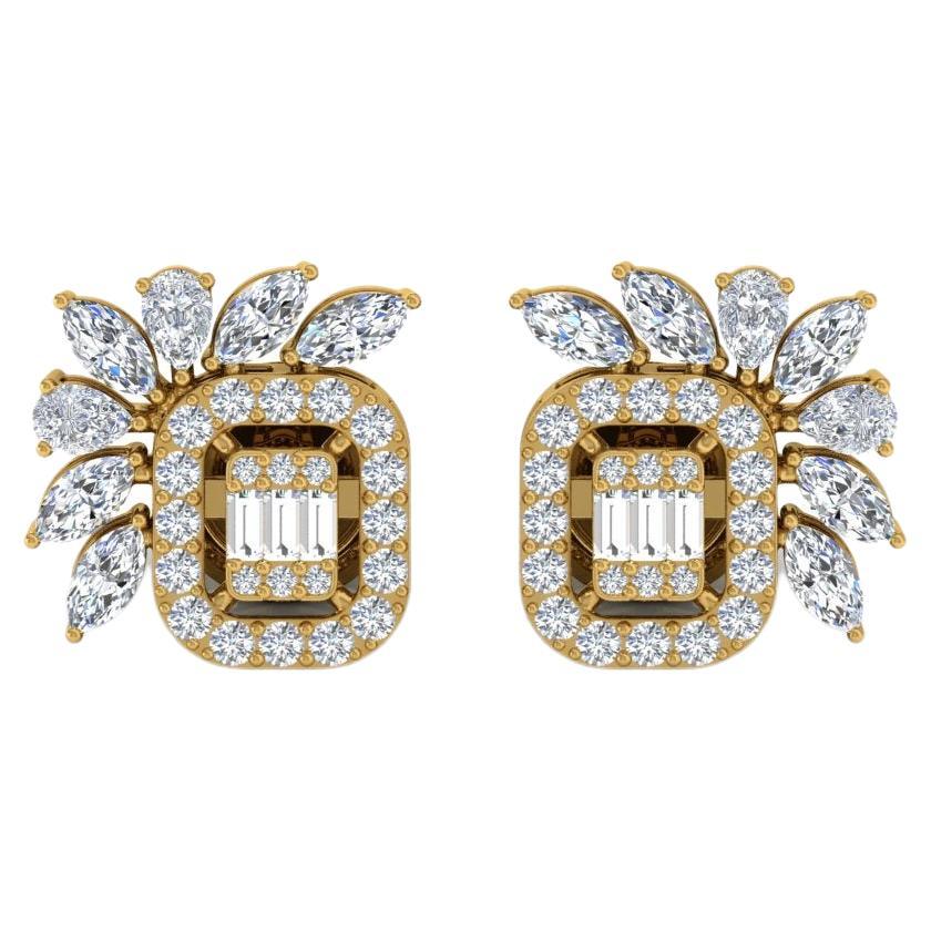 Marquise Pear Diamond Stud Earrings 18 Karat Yellow Gold Handmade Fine Jewelry For Sale