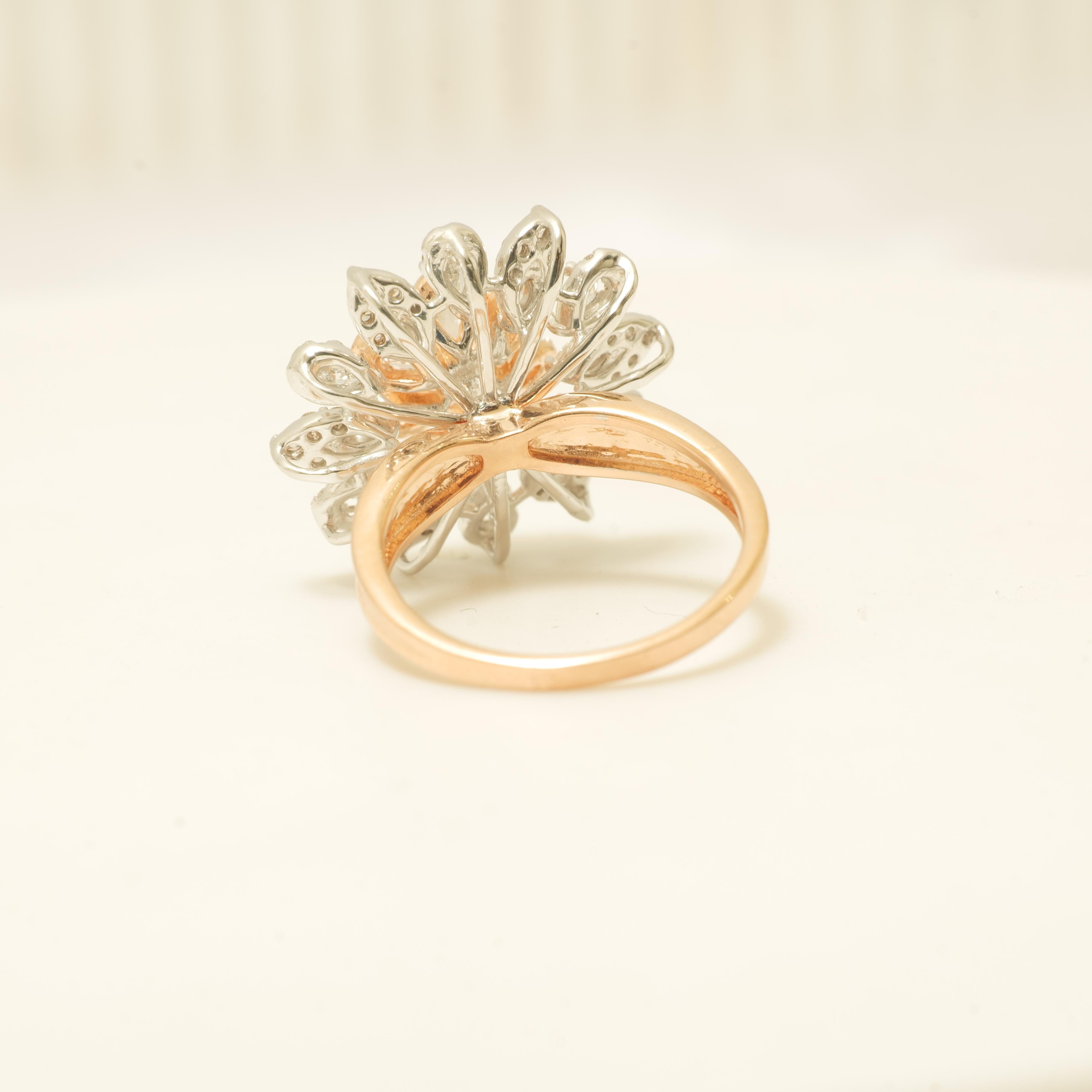 Marquise & Birne Diamanten Blume Diamant-Ring in 14K Solid Gold (zertifiziert) im Angebot 3