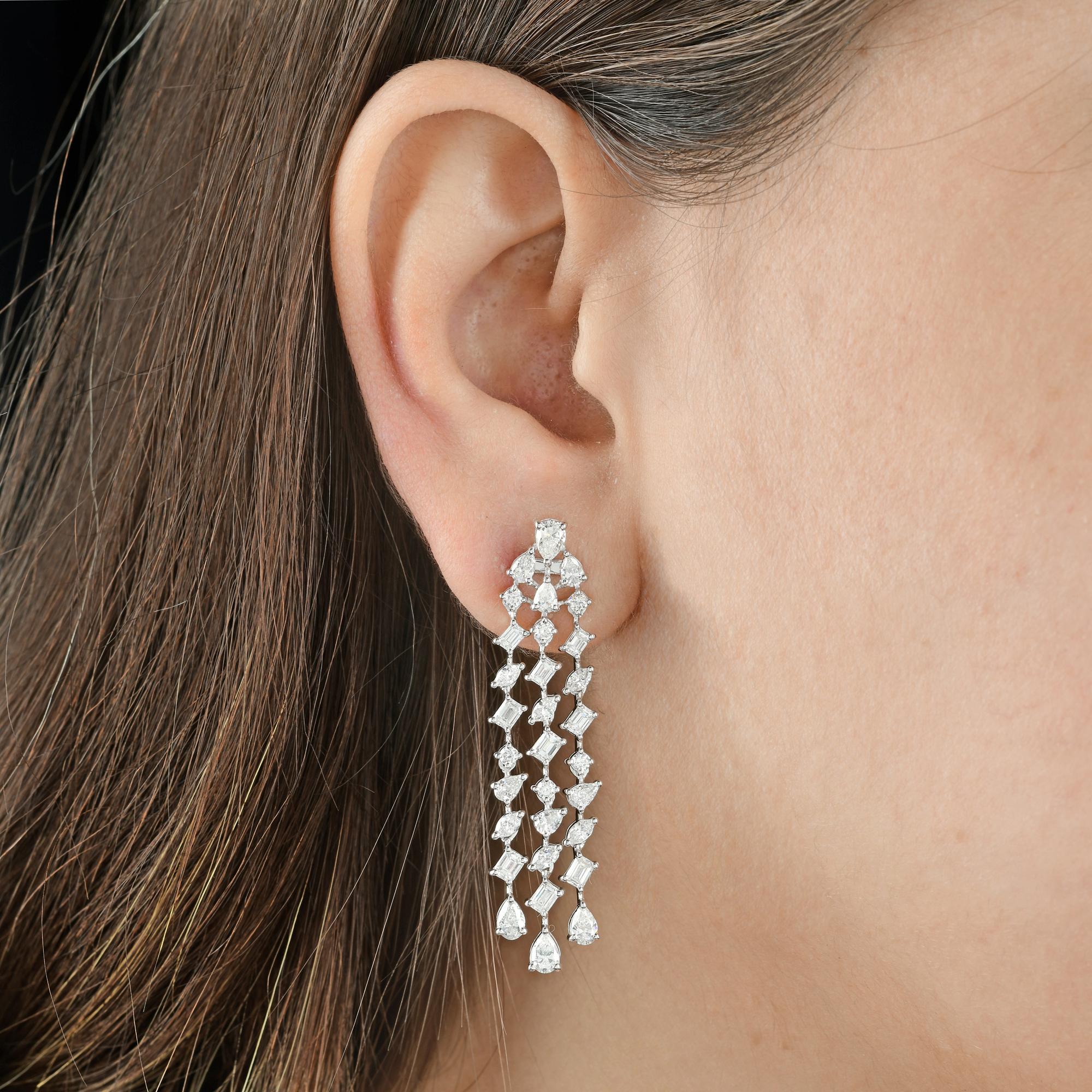 Pendientes Marquesa Pera Diamante Corte Esmeralda Araña Fina Oro Blanco 14 Kilates Corte pera en venta