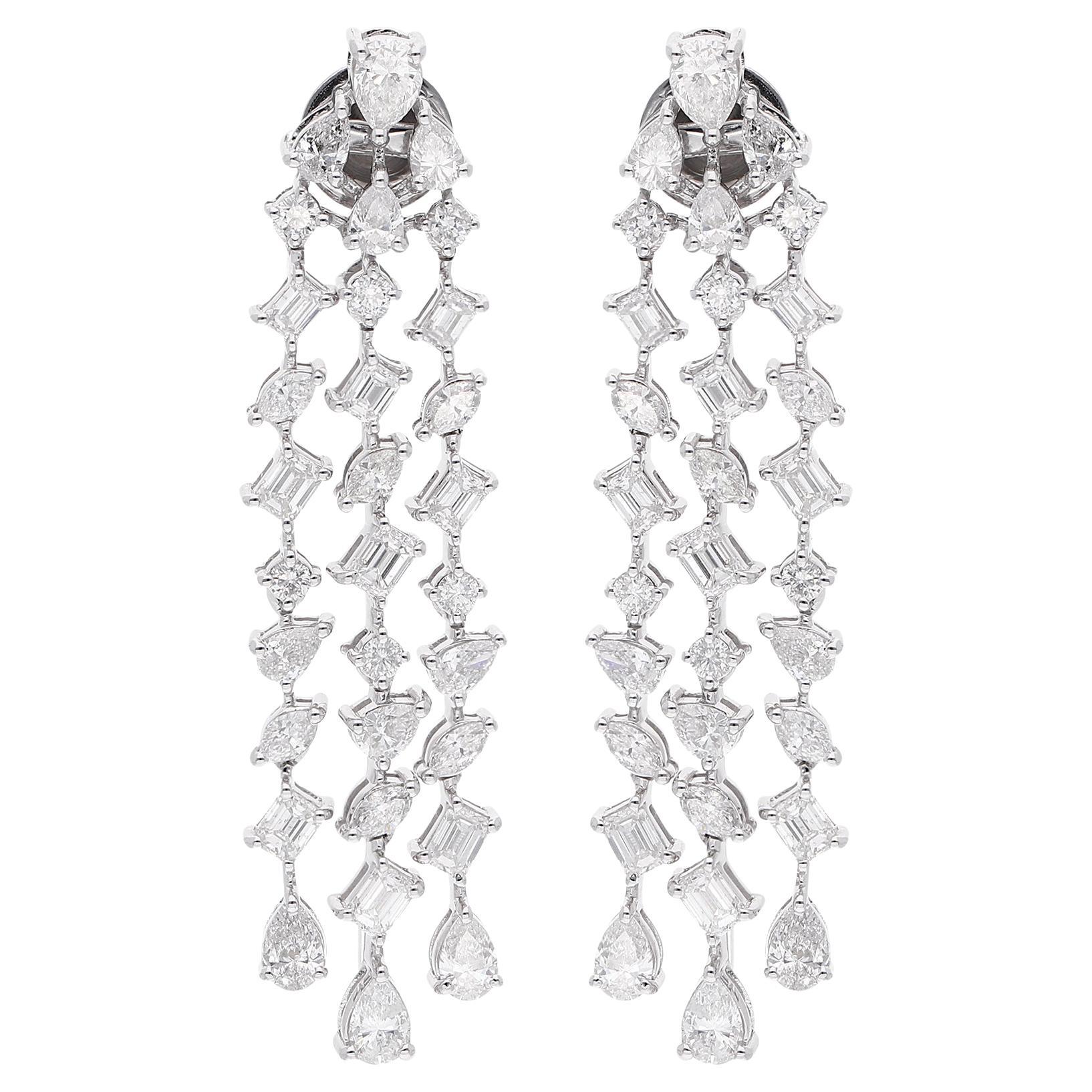 Marquise Pear Emerald Cut Diamond Fine Chandelier Earrings 14 Karat White Gold