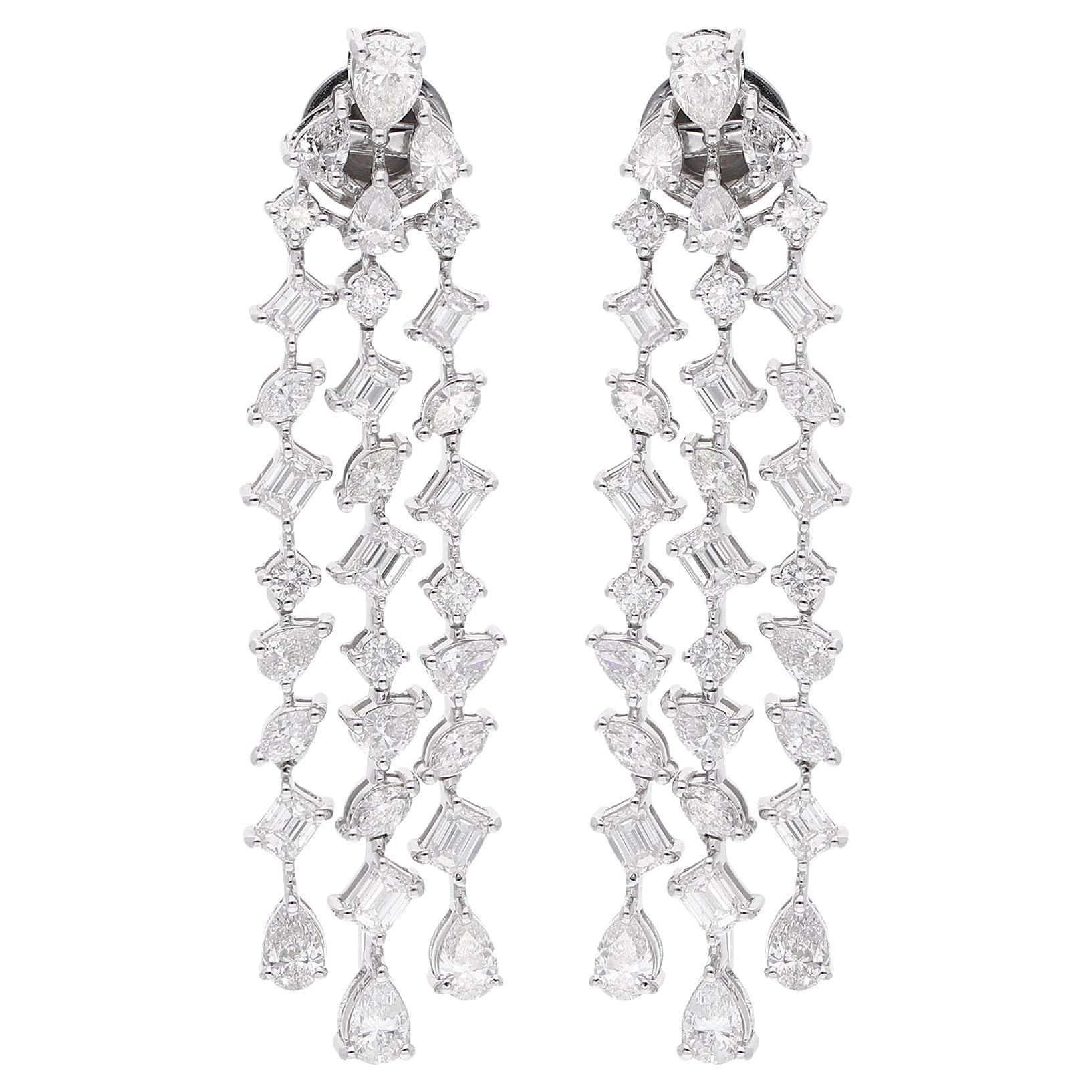 Marquise Pear Emerald Cut Diamond Fine Chandelier Earrings 18 Karat White Gold For Sale