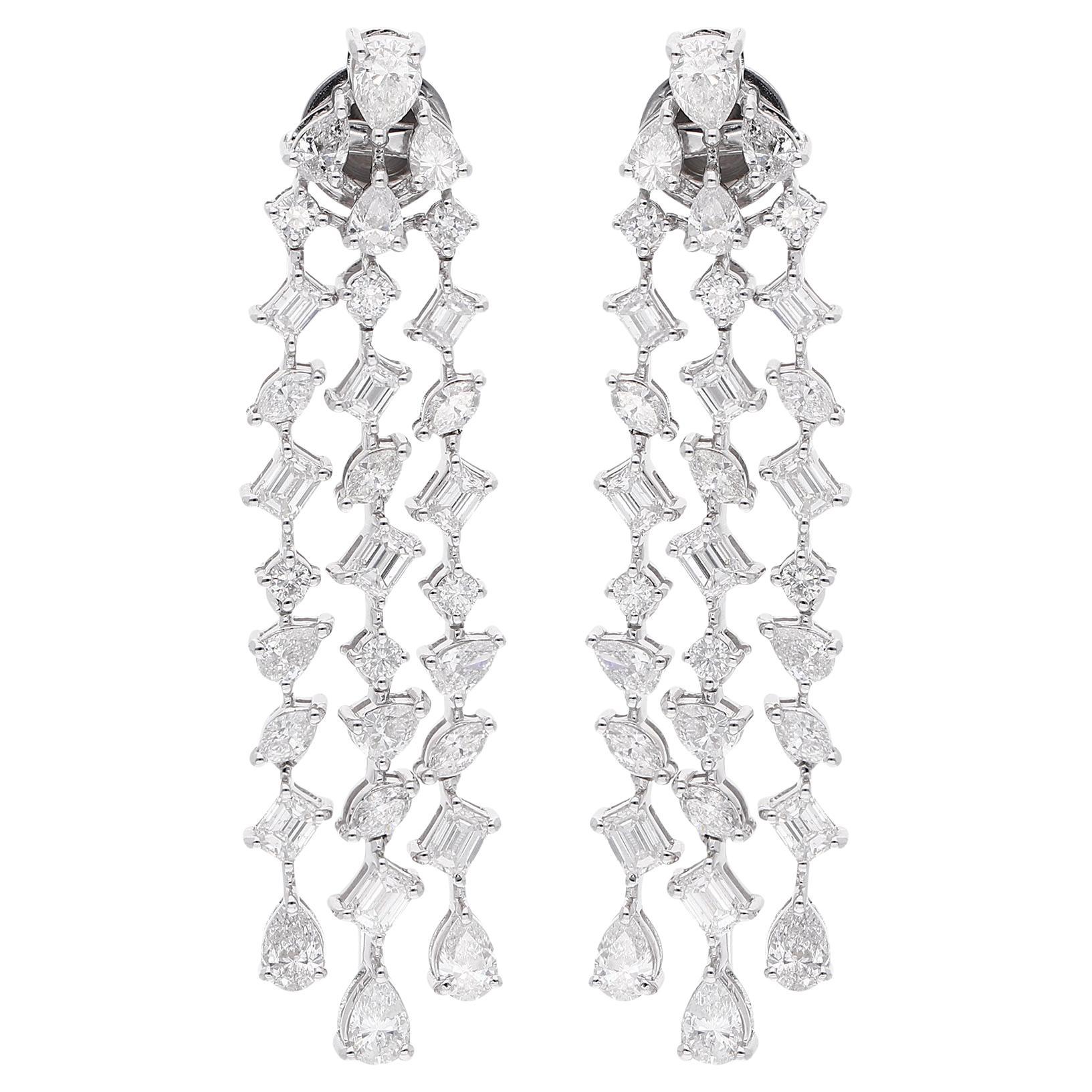 Marquise Pear Emerald Cut Diamond Fine Chandelier Earrings 18 Karat White Gold For Sale