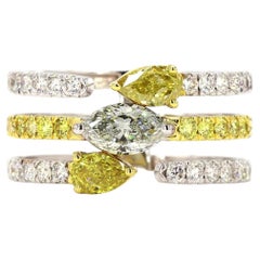 Marquise Pear Fancy Color Natural Diamond Ring in 18k Solid Gold (Certified)