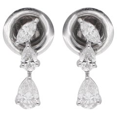 Marquise Pear Natural 0.67 Carat SI/H Diamond Stud Drop Earrings 18K White Gold
