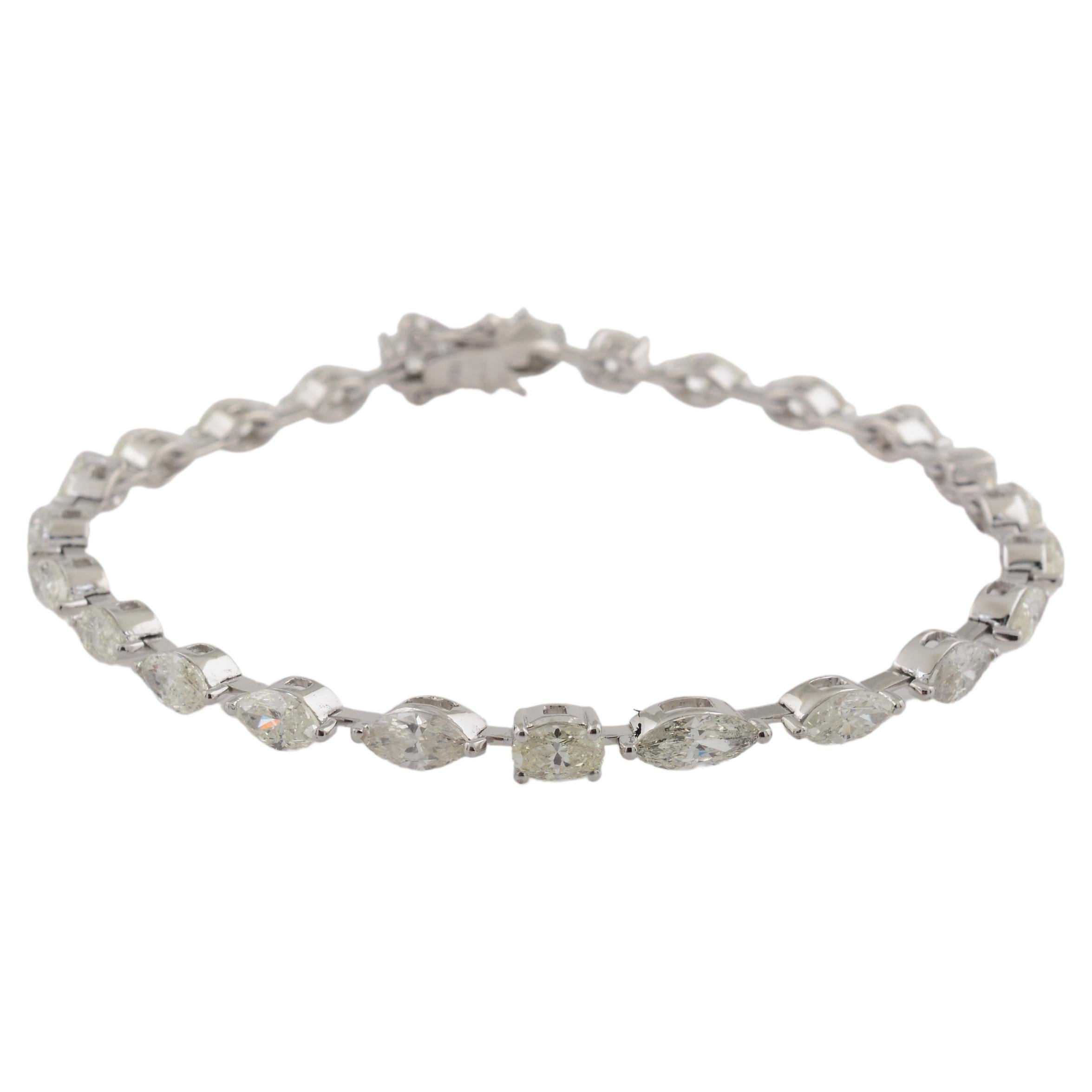 Marquise Pear Oval Diamond Tennis Bracelet 18 Karat White Gold Handmade Jewelry For Sale