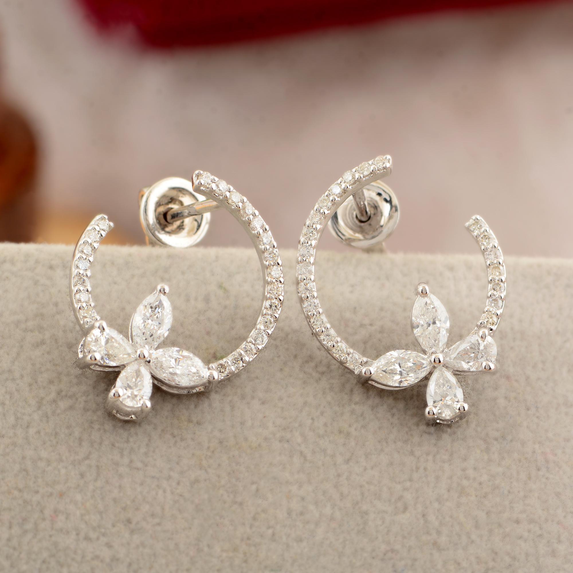Moderno Orecchini con perno Marquise Pear Real Diamond Pave Circle Regalo in oro bianco 18k in vendita