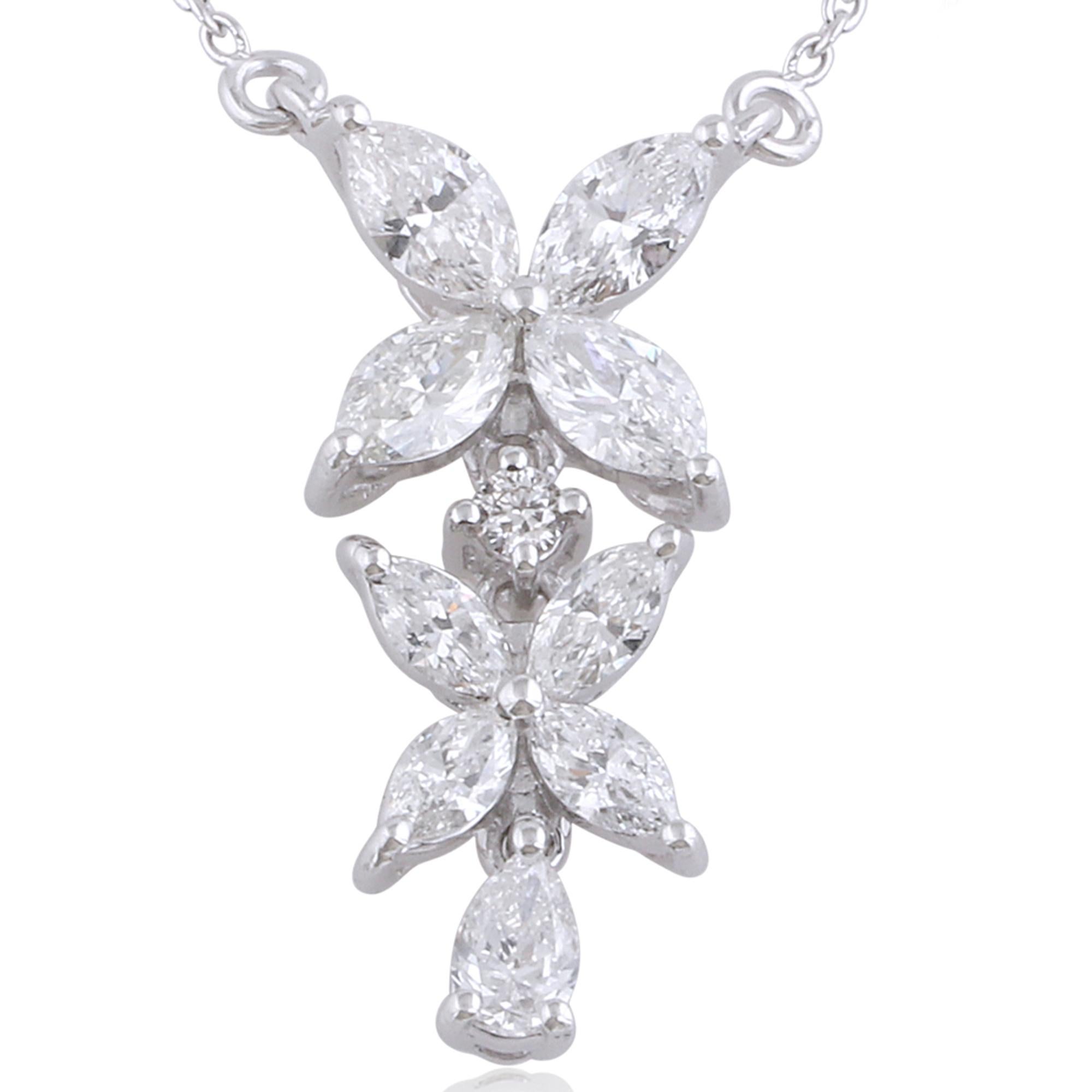 Marquise Cut Marquise Pear & Round Diamond Charm Pendant Necklace 18 Karat White Gold Jewelry For Sale