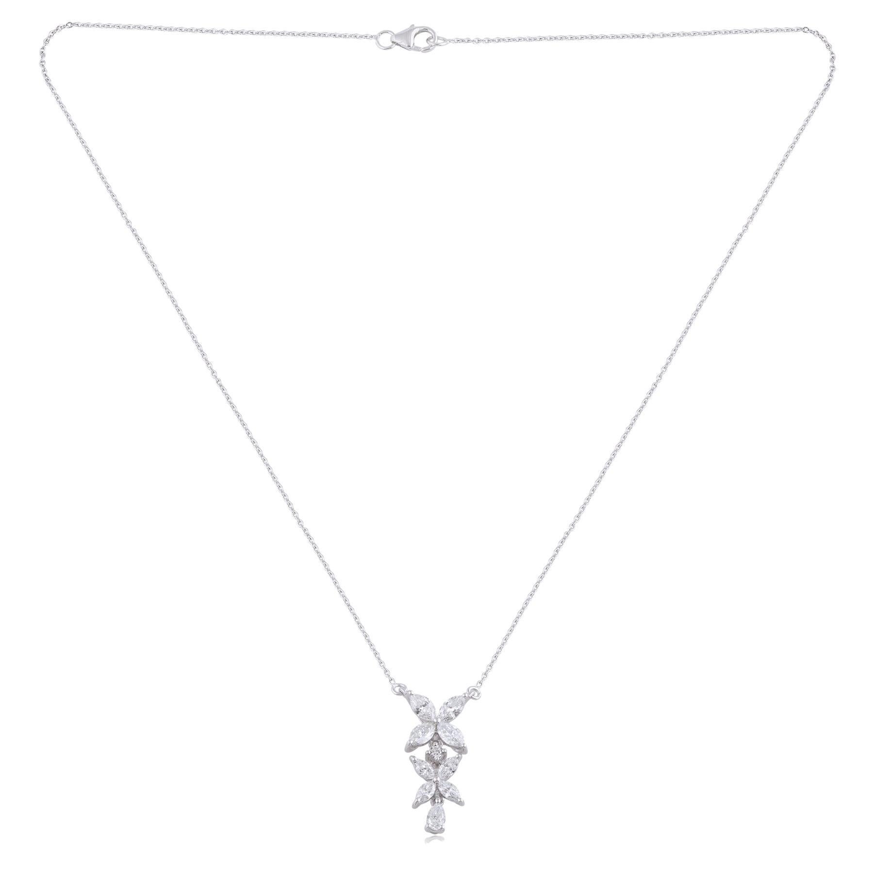 Marquise Birnen- und runder Diamant-Charm-Anhänger-Halskette aus 18 Karat Weißgold
