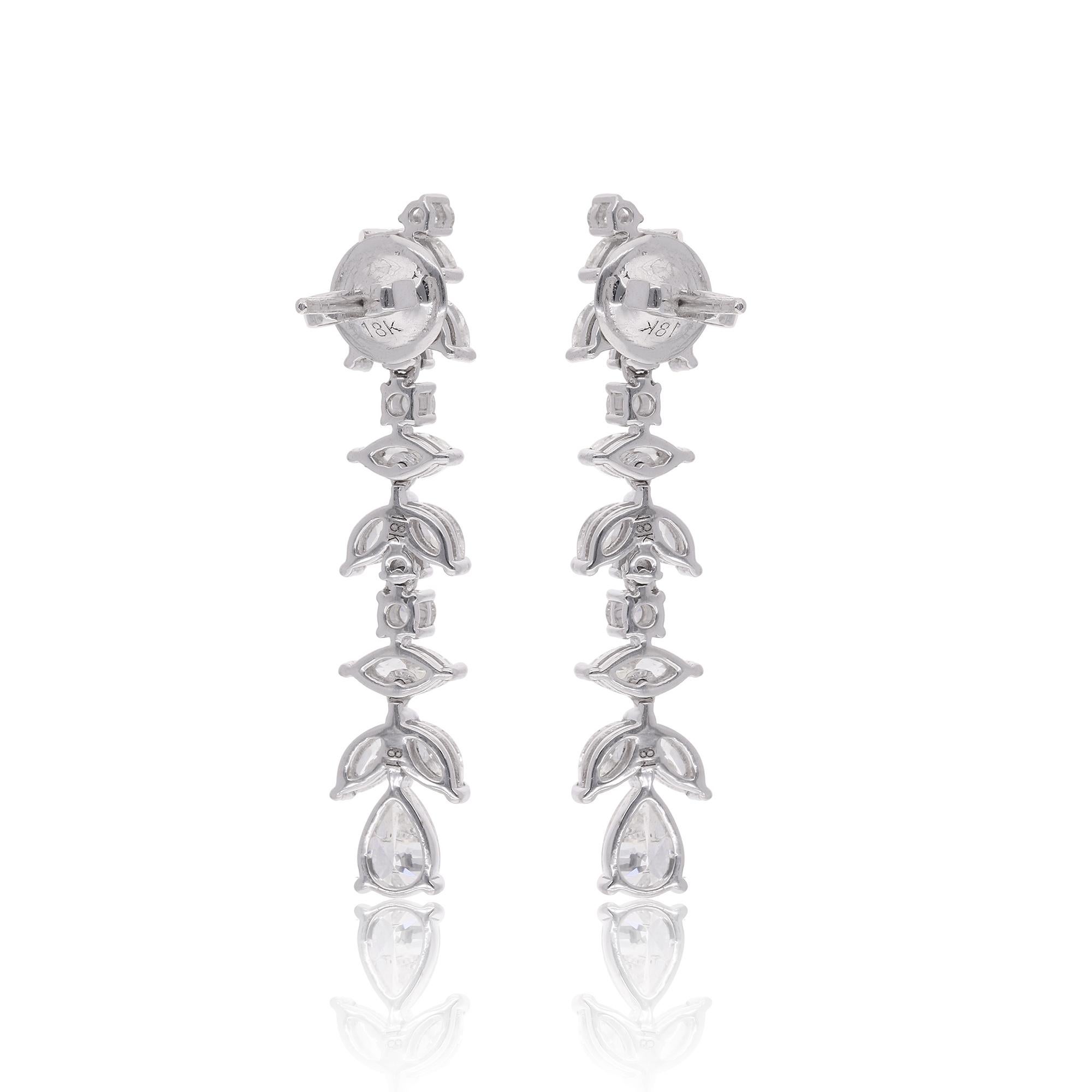 Women's Marquise Pear & Round Diamond Dangle Earrings 18 Karat White Gold Fine Jewelry For Sale