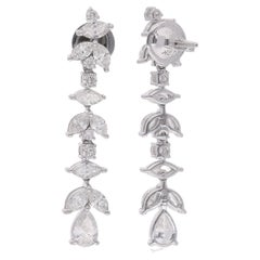 Boucles d'oreilles pendantes en poire marquise et diamants ronds Or blanc 18 carats Bijoux fins